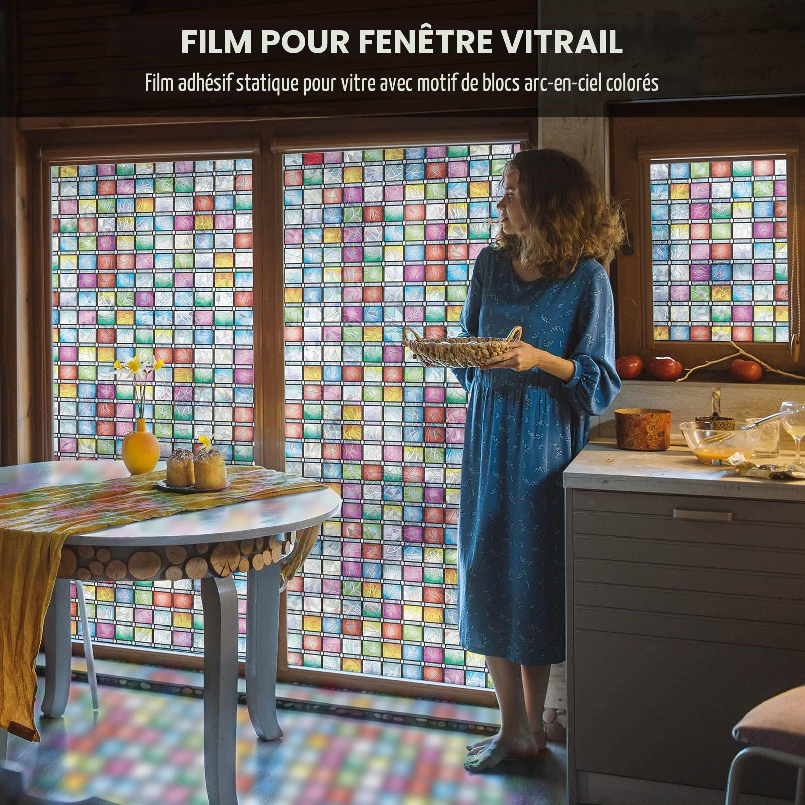 Film Fenêtre Anti Regard en Arc-en-Ciel, Bon Intimité, 90x200cm | Film Fenetre Anti Regard, Film Fenêtre Electrostatique,Anti UV, Film Occultant Fenêtre pour Chambre, Salon, Cuisine