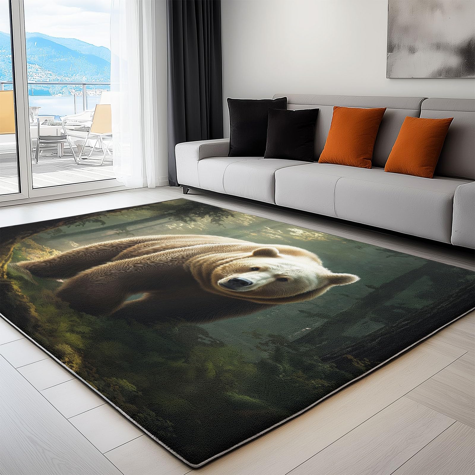 Dywan z motywem zwierzęcym niedźwiedzia dżungli można prać w pralce, krótki włos, 80 x 150 cm, brązowy