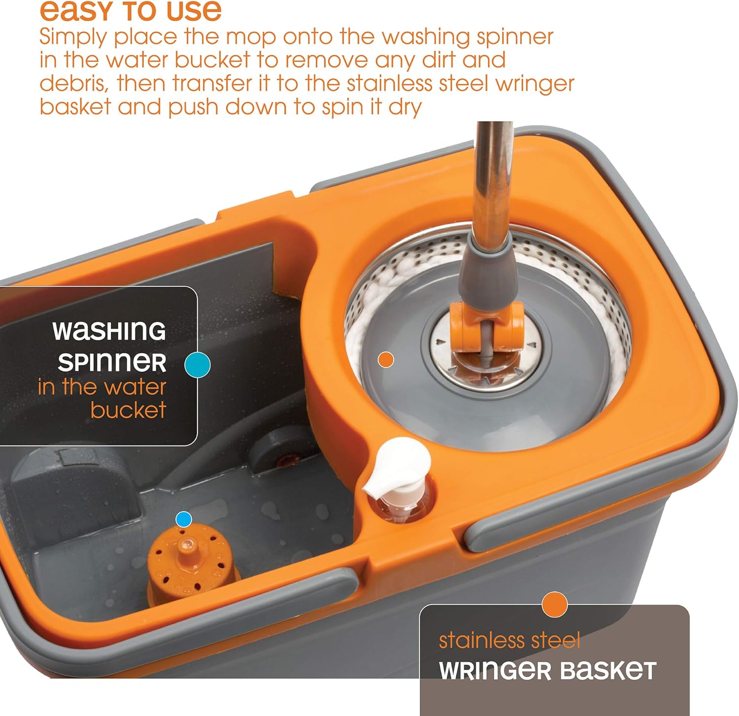 Casabella Microfiber Spin Mop and Bucket Floor Cleaning System Set with 4 Head Refills : Health & Household