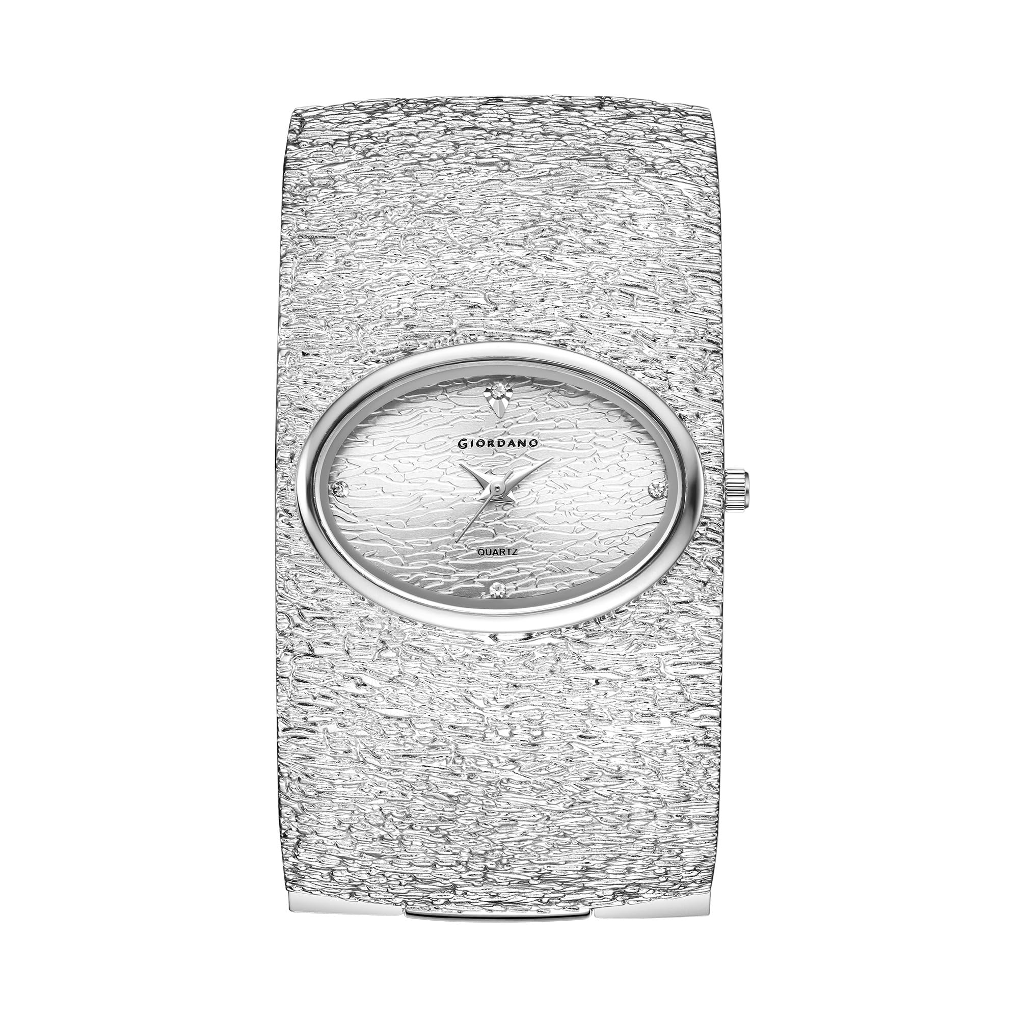 giordano Analog Quartz Watch for Women with Oval Textured Dial, Crystal Hour Markers, Stainless Steel Bangle Strap - GZ-60171-picture-17