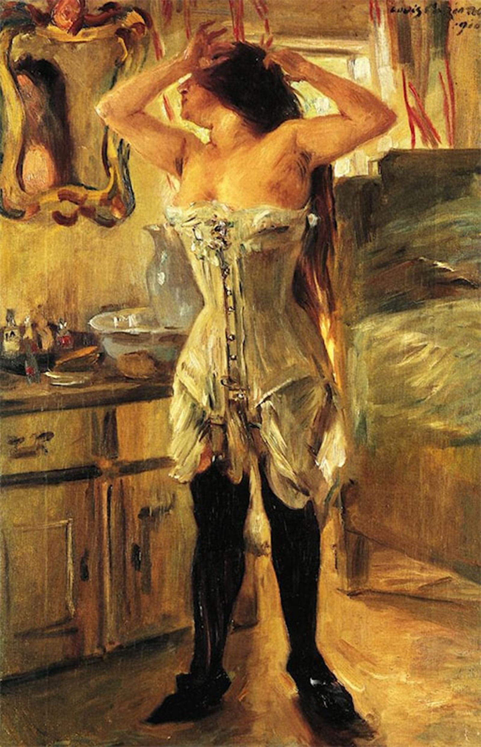 ARTXLXXBN Famous Print Painting Colorful Art Print in a Corset by Lovis Corinth Canvas Art Decorations for Home Decor 60x90cm
