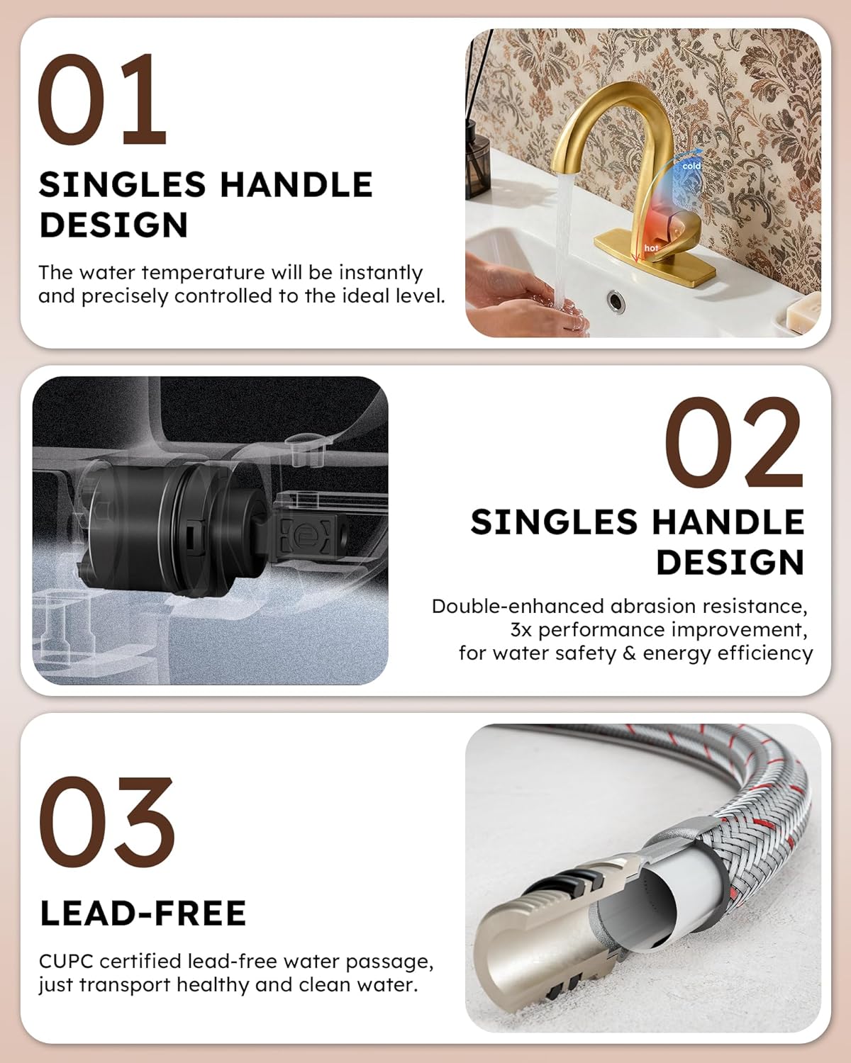 WOWOW Single Handle Bathroom Faucet 1 Hole High Arc Bathroom Basin Faucet Gold with Pop Up Drain, Solid Brass Commercial Bathroom Sink Faucet Basin Vanity Bar Faucet (Patented Product)