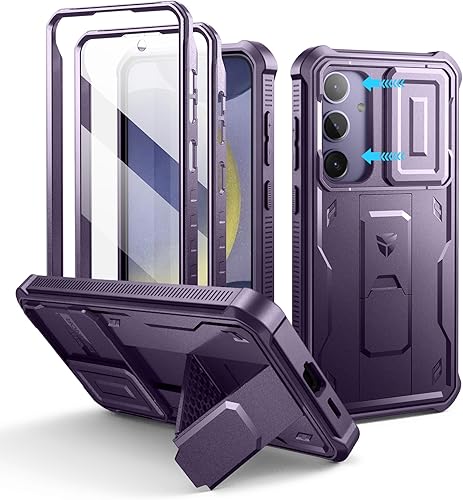 Vista 200 de Dexnor Funda para Samsung Galaxy S24 Plus con cubierta deslizante integrada para cámara, protector de pantalla y soporte, a prueba de golpes, funda