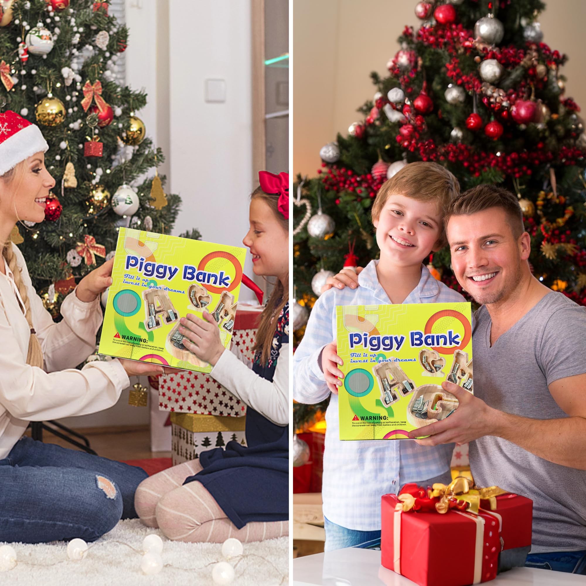 Lakpopya Spaarpot voor kinderen, jongens, meisjes, spaarvarken, kinderen, spaarpot, gepersonaliseerd, doorzichtig, letters, hout, A-Z, met doelbereik, stickers en marker, doop, cadeau, decoratie (N