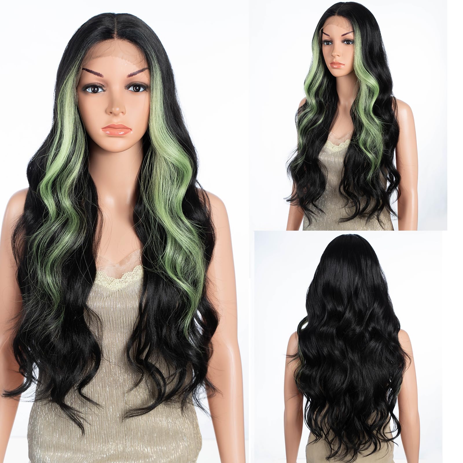 Amazon.com : DÉBUT Skunk Stripe Long Wavy Lace Front Wigs 