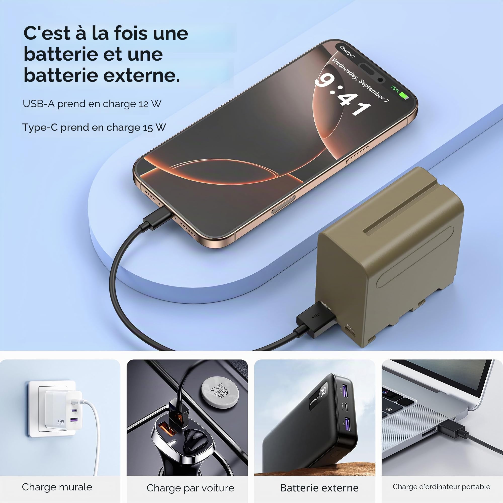 Lot de 2 Batteries NP-F960 8890mAh avec câble de Recharge USB-C