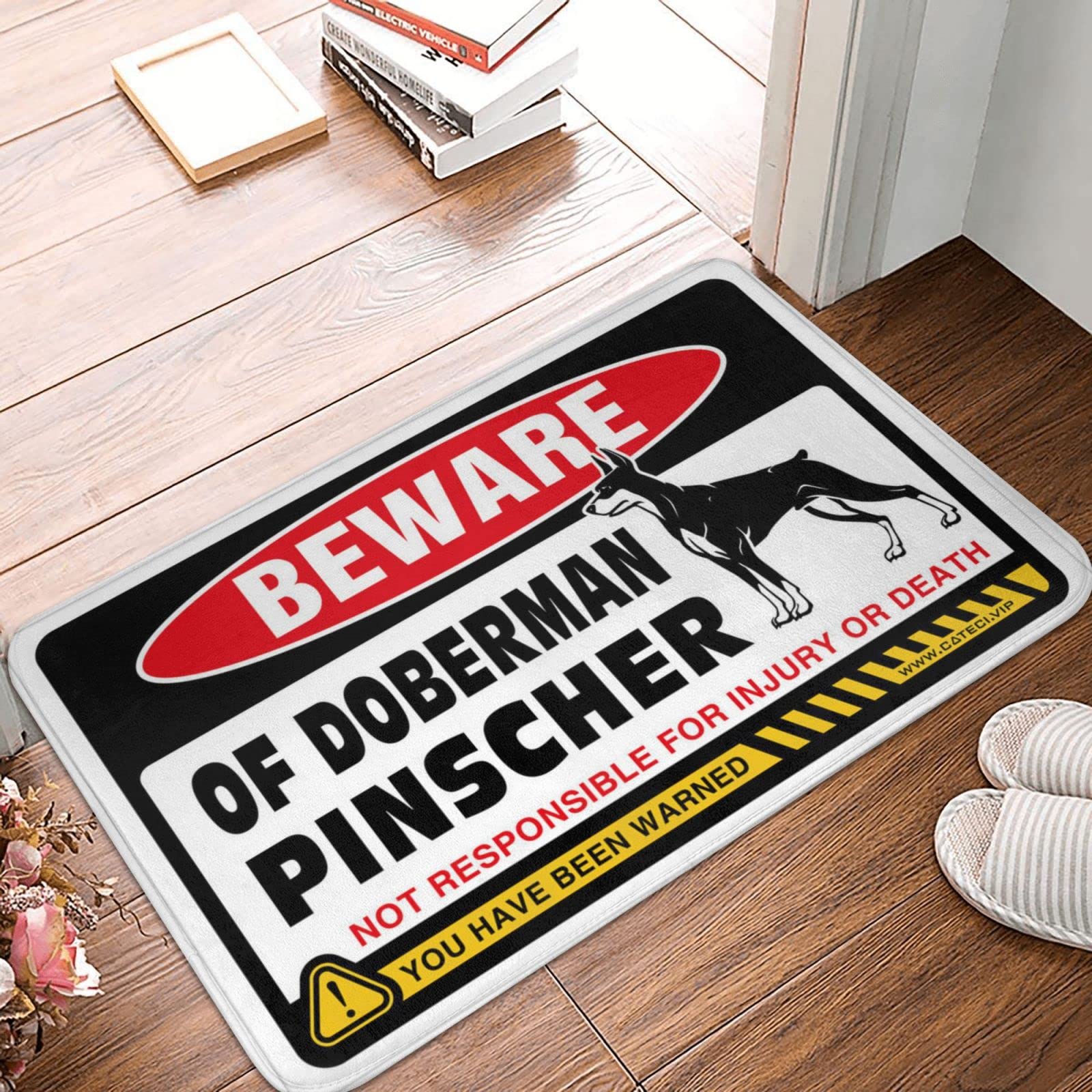 Paillasson amusant 65 x 90 cm - Tapis rétro Beware of Doberman Pinscher