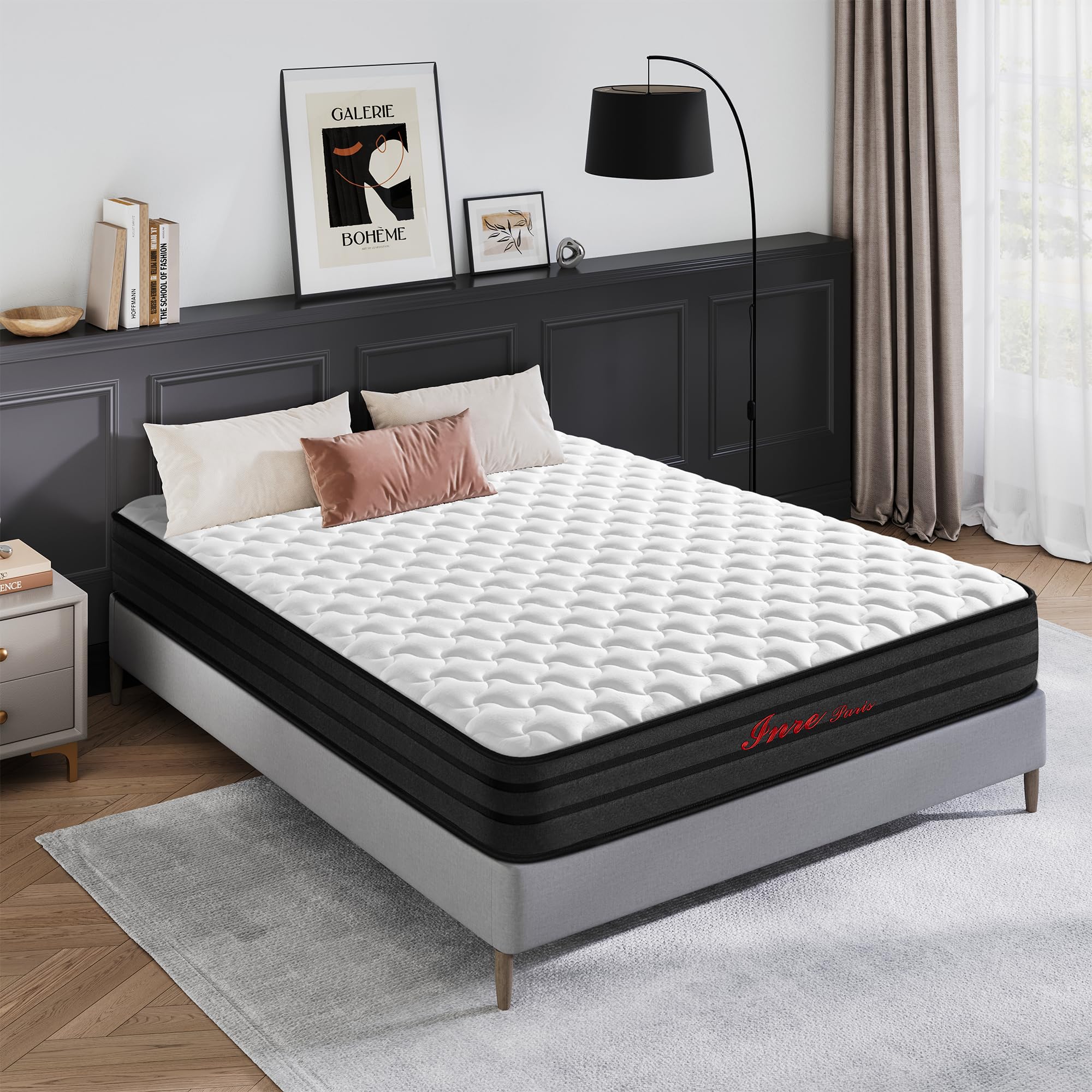 INRE Matelas 140x200 cm | Epaisseur 25 cm | Matelas en Mousse à Mémoire de Forme | Certifé Oeko-TEX | Respirabilité et Anti-acariens | Confort Ferme | Sommeil Profond | Réversible (Blanc et Noir) - 3