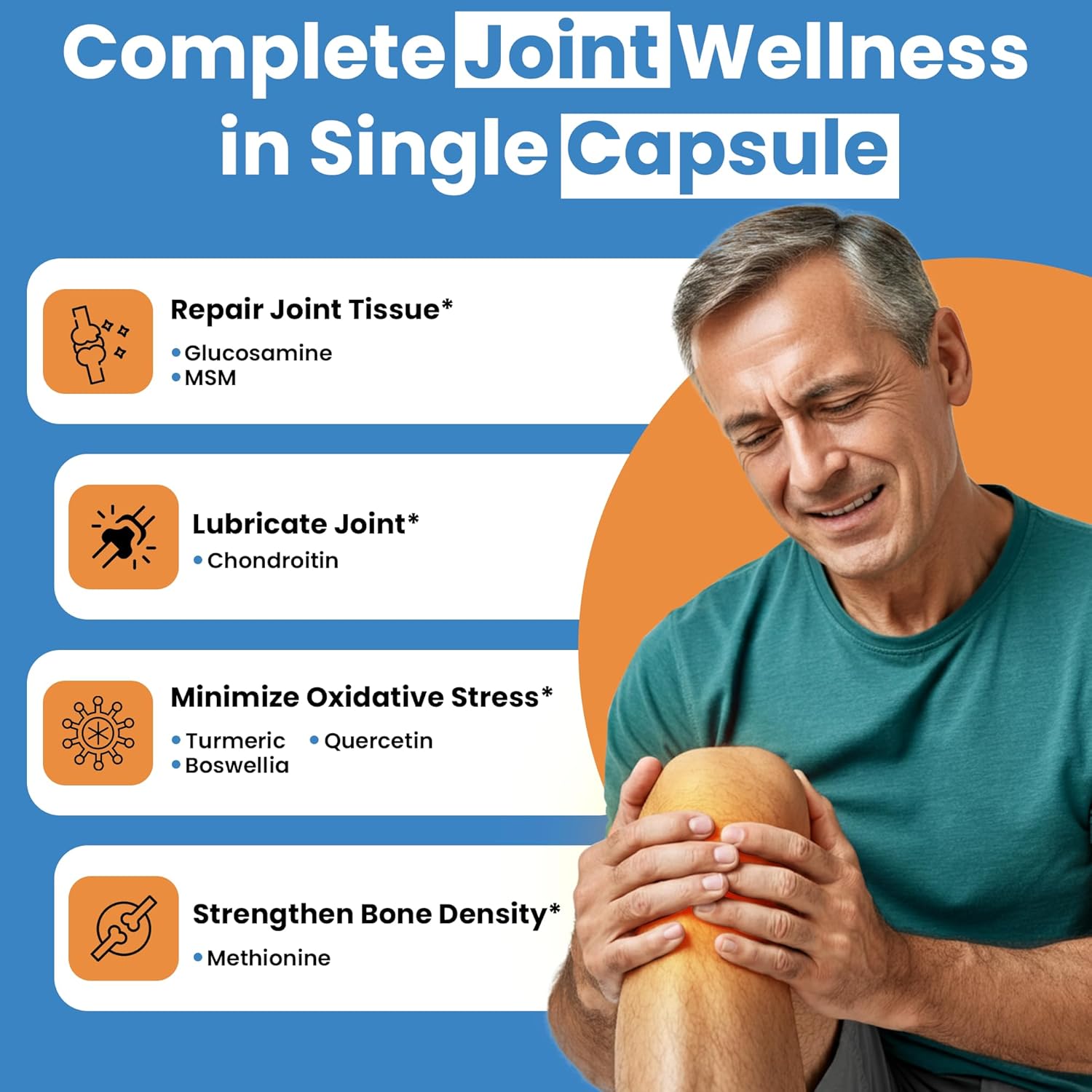 Glucosamine Sulfate 1500mg Chondroitin & MSM Joint Support - 8-in-1 Formula with Turmeric & Boswellia - Easy-to-Swallow Capsules, Gentle on Stomach for Back, Knee & Hip Support - 90 Capsules - Image 3