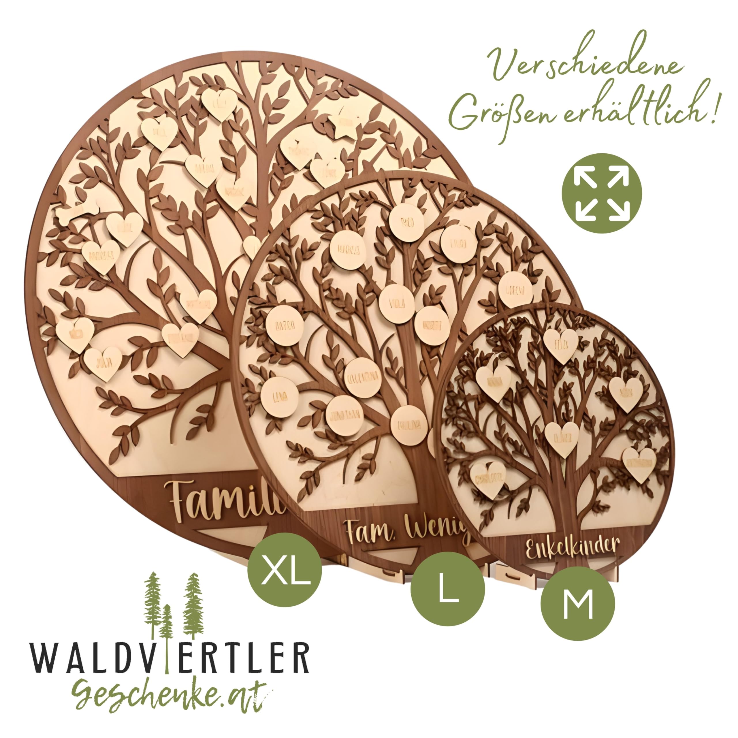Familien-Stammbaum aus echtem Holz – Handmade, individuell gravierbar & hochwertig verarbeitet – personalisiere jetzt Dein ganz persönliches Erinnerungsstück! (XL)