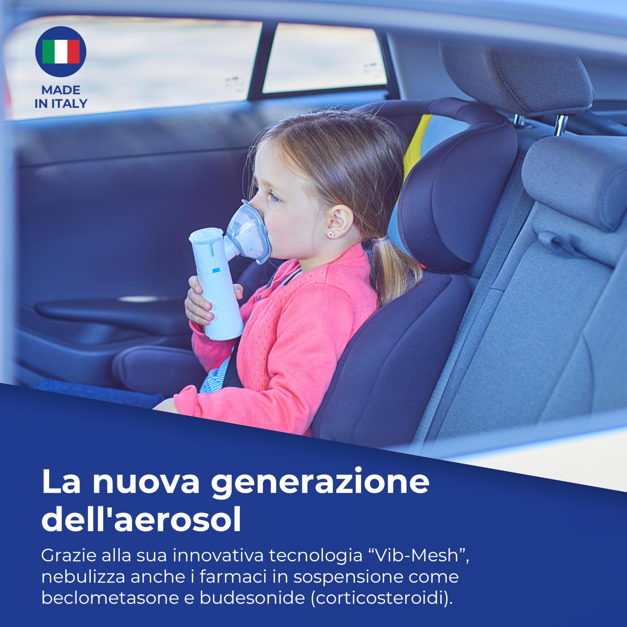 Flaem, Light Neb, Aerosol Portatile Silenzioso, Leggero, Ergonomico e Tascabile per le Basse Vie Respiratorie, Macchina Aerosol Adulti e Bambini Certificata con Mascherine Soft Touch, Made in Italy