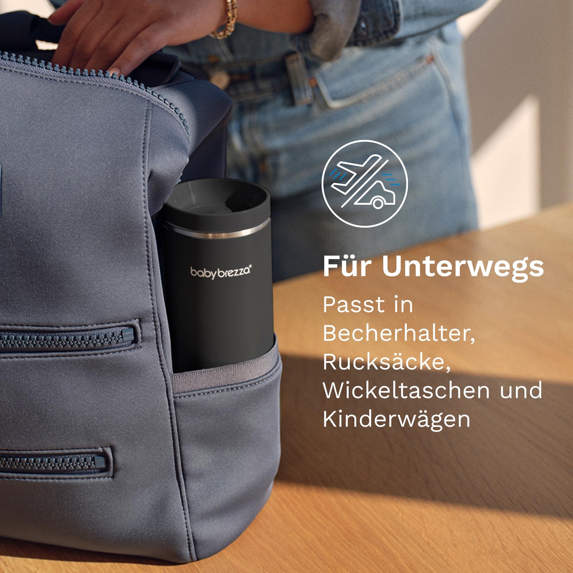 Baby Brezza SuperFast Superschneller tragbarer Muttermilch- und Wasserwärmer für die Reise Schwarz – 67% schneller – Kabellos & wiederaufladbar über USB-C – Edelstahl – 4 Temperaturstufen – 270 ml