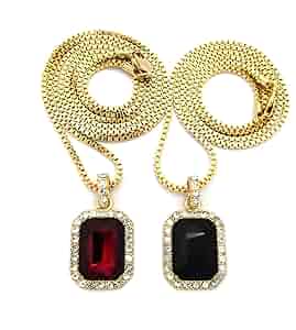 Fashion 21 Square Red, Onyx Black Gemstone Pendant 24