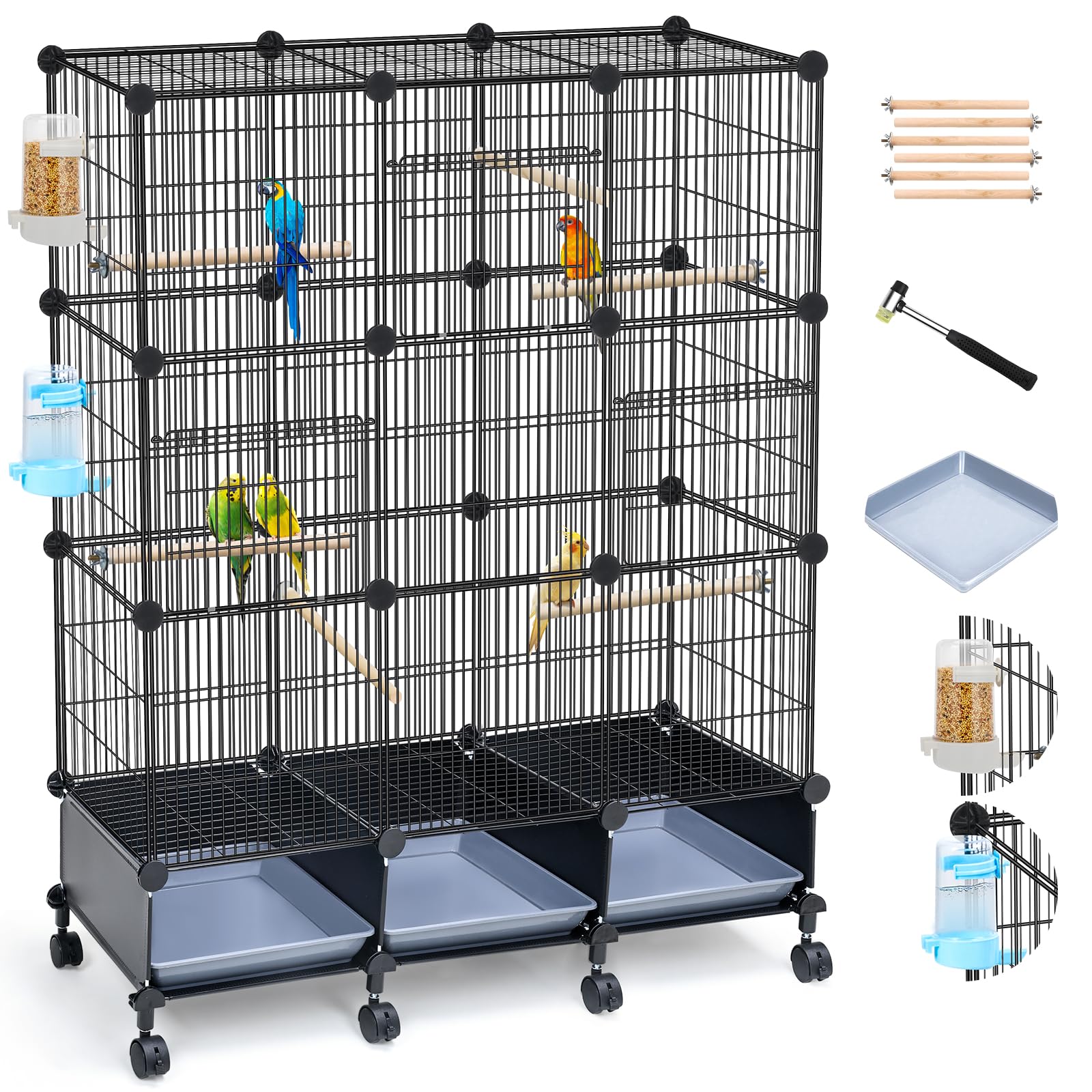 VISCOO Encrypted Bird Cage (46" x 36" x 12"), with Wooden Perches, Metal Parakeet Cage with Slide-Out Tray, Water Bottle&Feeder, Bird Cages for Parrot,Parakeets,Cockatiel,Small Mid-Sized Birds