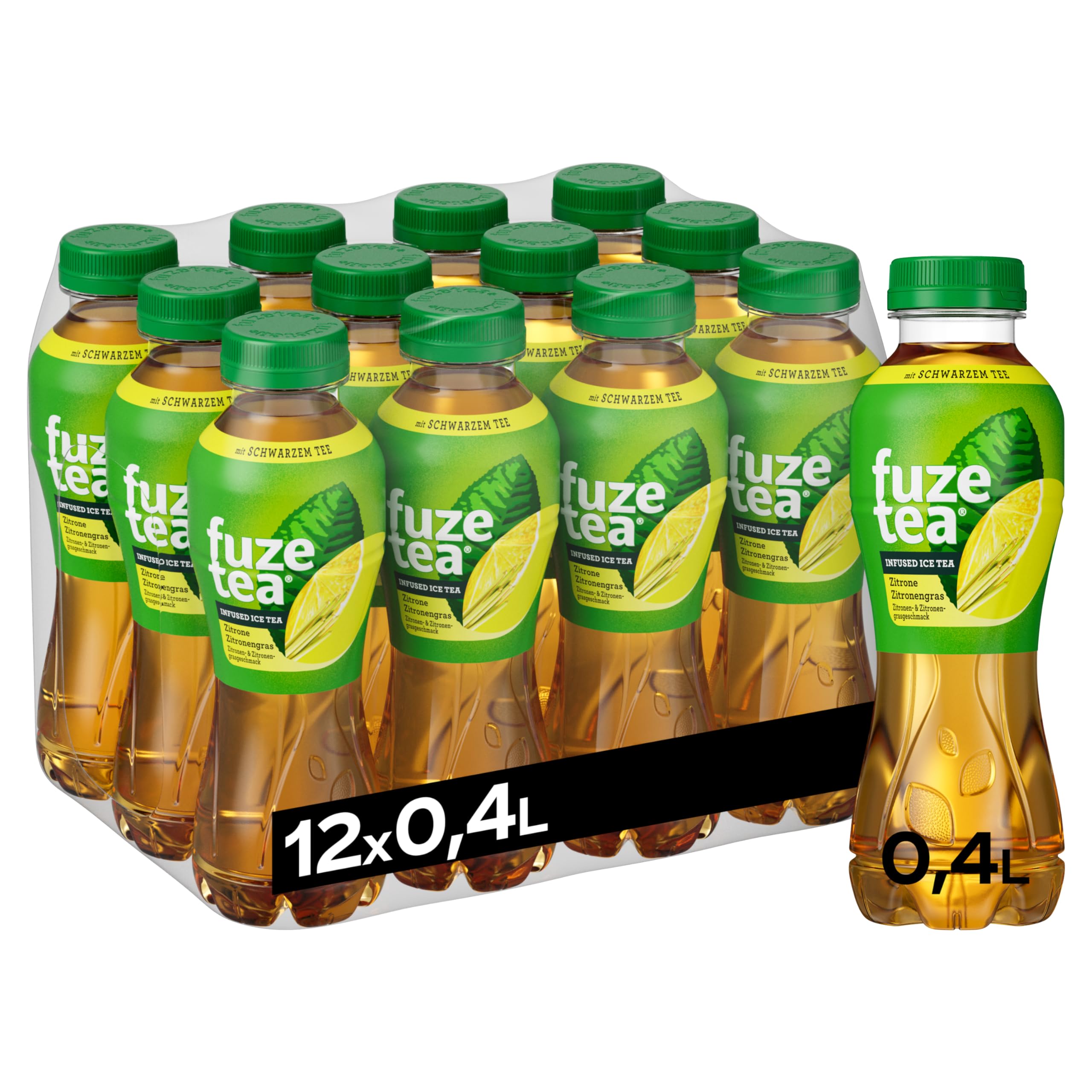 Fuze Tea Schwarzer Tee Zitrone Zitronengras - außergewöhnliche Fusion aus Tee und fruchtigem Zitronen-Geschmack - Eistee aus nachhaltigem Anbau - Einweg Flaschen (12 x 400 ml)
