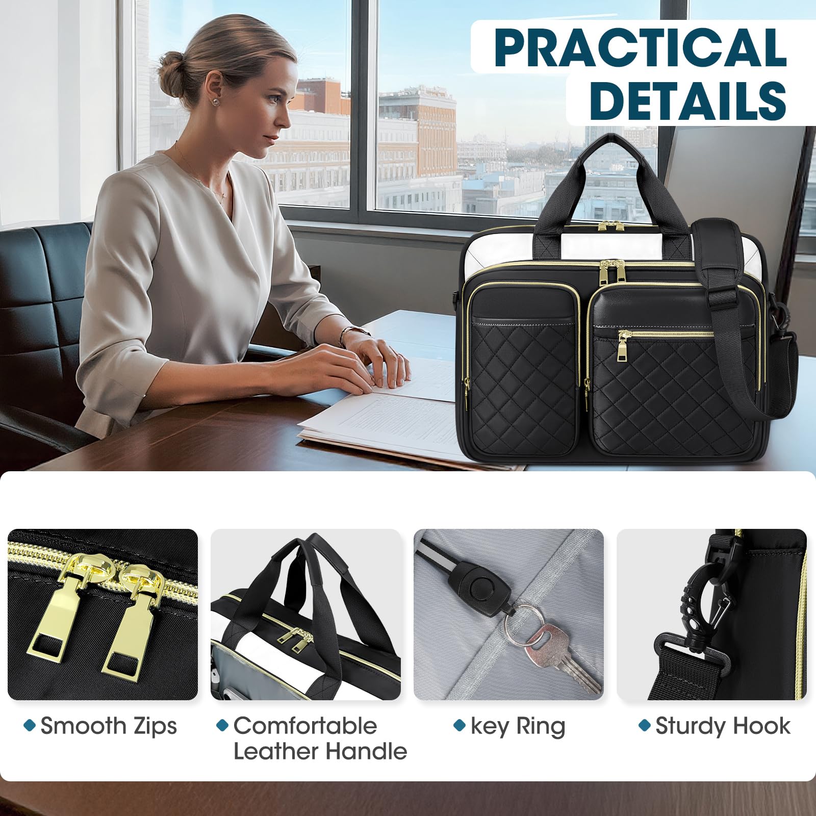 RAINSMORE Sacoche pour Ordinateur Portable Femme Imperméable Sac de Travail Femme Grand Sac Pc Portable Housse Mallette Sac à Bandoulière pour Travail Affaires Université