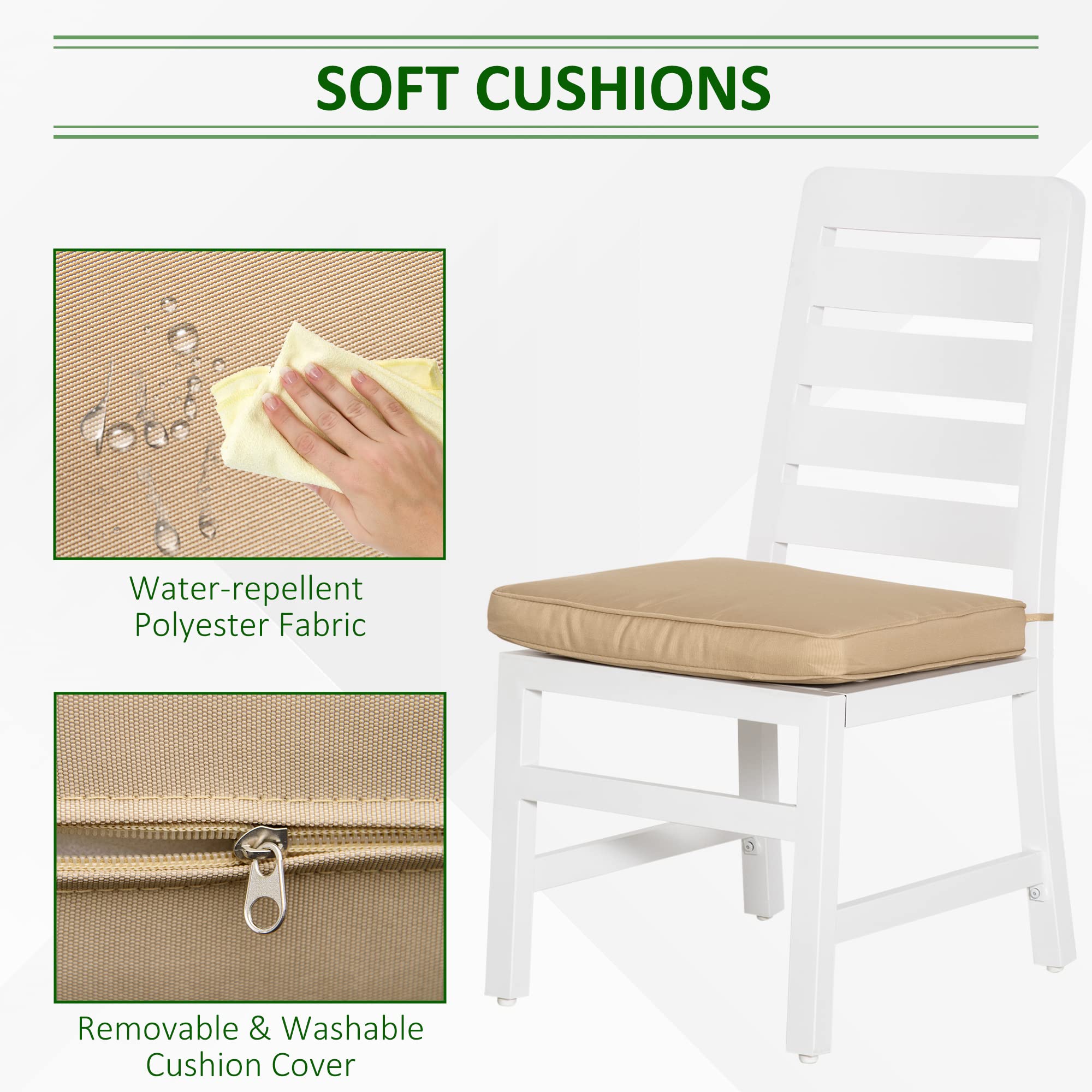 Juego de comedor de patio para 6, juego de muebles de exterior con mesa y sillas, cojines, agujero para sombrilla para jardín, patio trasero o junto a la piscina, beige 5