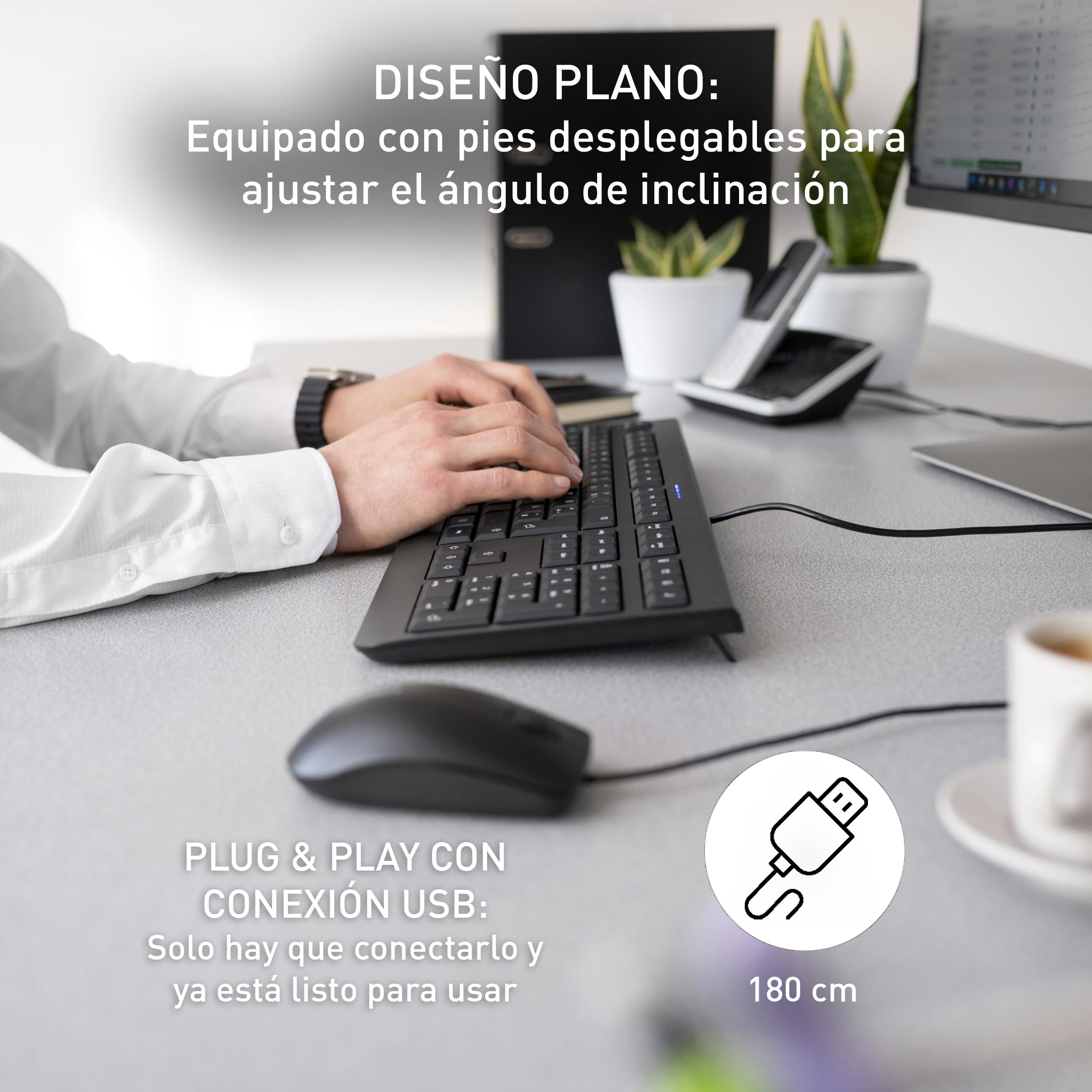 Cherry KC 1000, Teclado con Cable, distribución de Teclado Inglés UK (QWERTY), Plug & Play a través de USB, diseño Plano, tecleo silencioso, Blanco/Gris