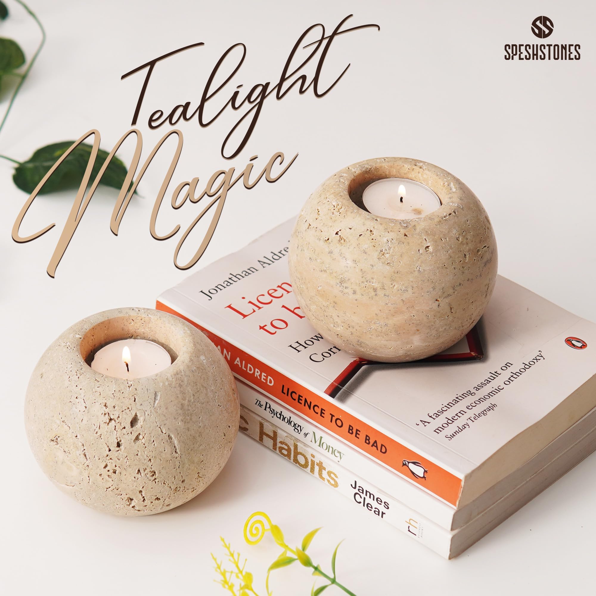 SPESHSTONES Portacandele in marmo in travertino da 10 cm, per regali, lumini da tè, candele, set di 2 per compleanni, matrimoni, tavoli da pranzo, centrotavola e decorazioni per San Valentino