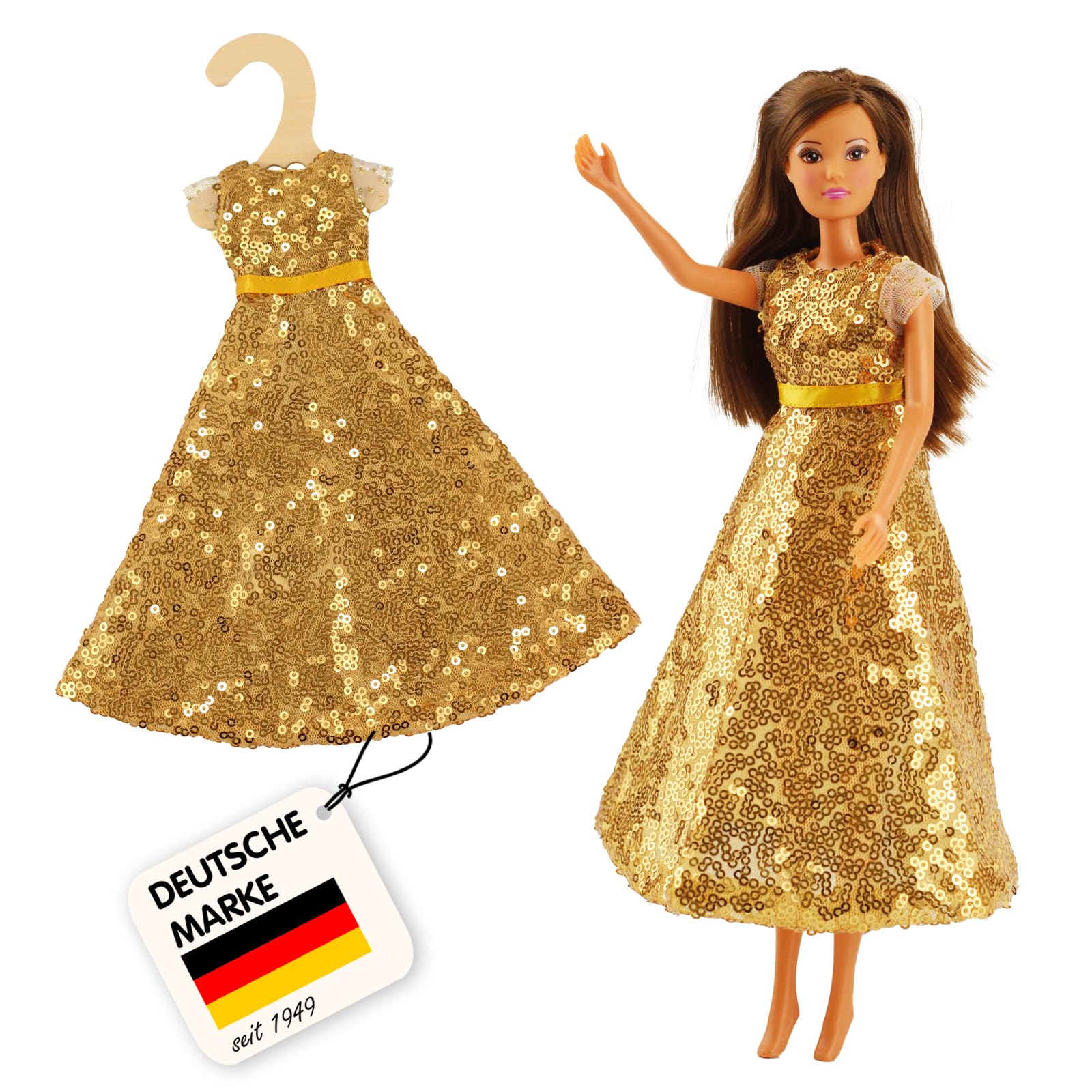 Heless Time2Shine 8330 Dolls Sequin Dress Goldstar with Shiny Sequins in Gold for Fashion Dolls Size 29 cm