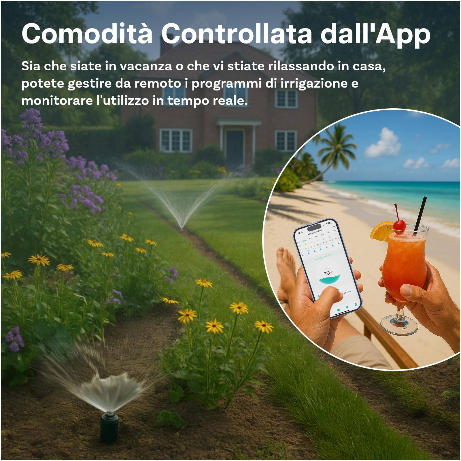 Timer Irrigazione WiFi Smart di MMOBIEL – Programmatore per Irrigazione Alimentato da Solare & USB - 30m Raggio Wireless, Programmazione Automatica, Resistente alle Intemperie - Facile Installazione
