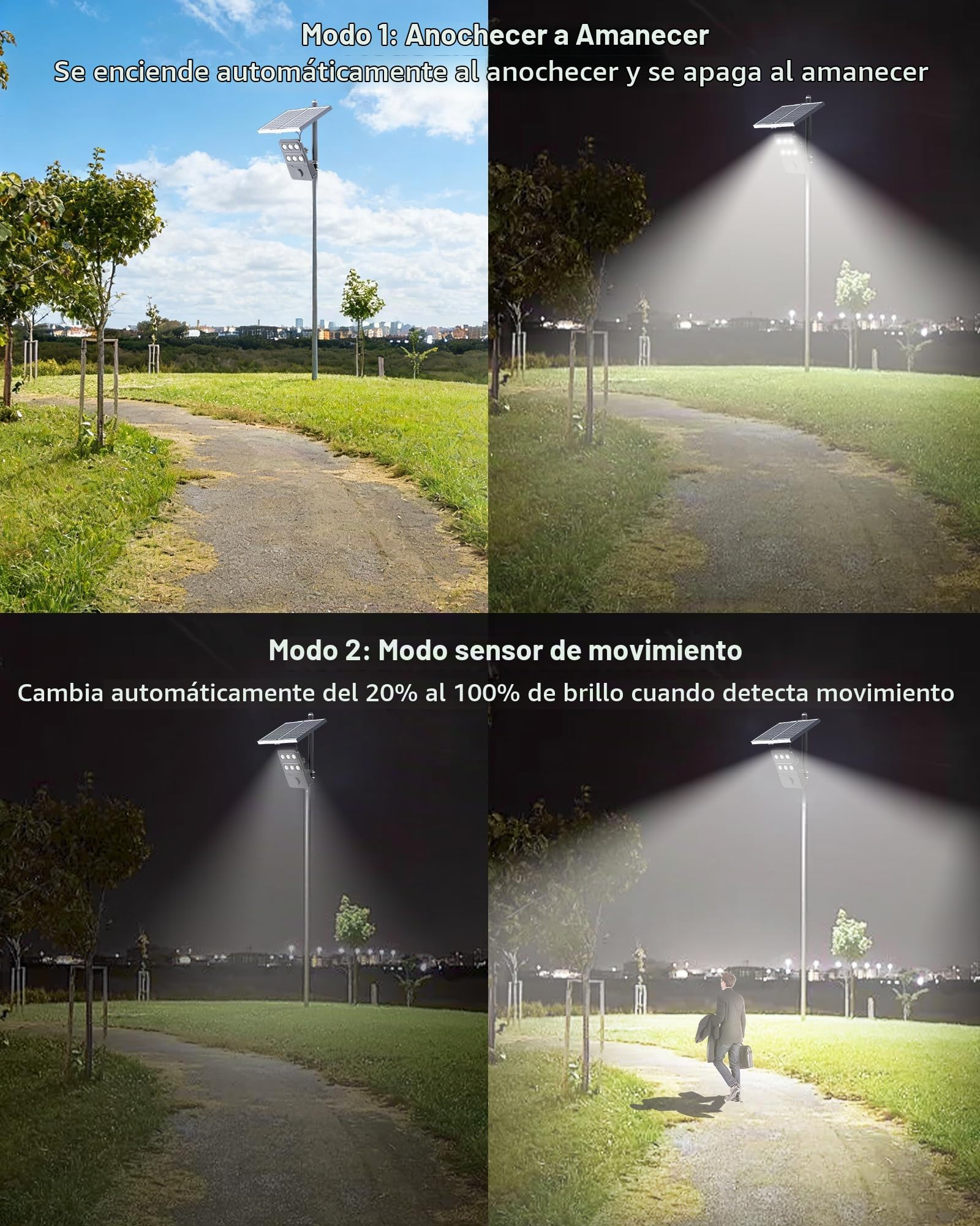 Ofuray Luz Solar Exterior con Sensor de Movimiento, 3000K/4000K/6500K Focos LED Exterior Solares, Split Lampara con Cable de 3M, IP67 Impermeable luces solares led exterior jardin para Garajes, Tri-1P