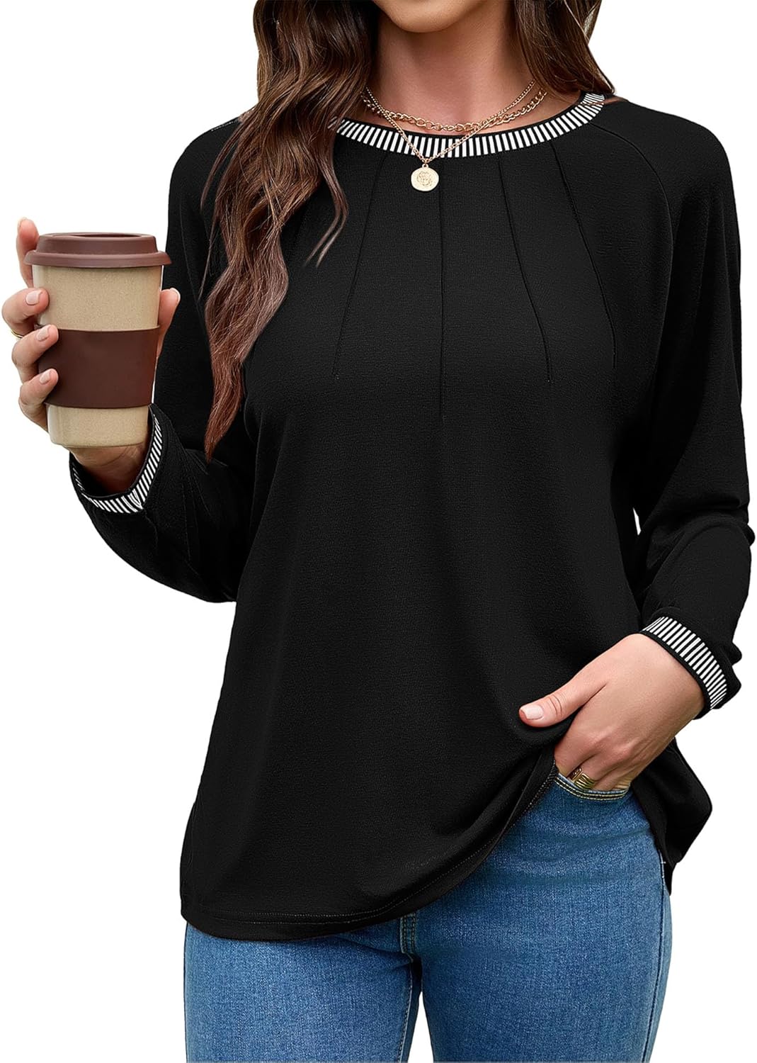 Long Sleeve Shirts for Women Fall Business Casual Blouses Crewneck Pleated Work Tunic Tops 2025 Long Sleeve Shirts for Women Fall Business Casual Blouses Crewneck Pleated Work Tunic Tops 2025