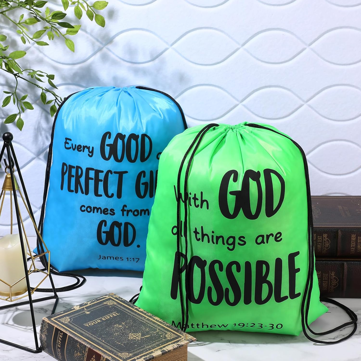 30 Pcs Christian Drawstring Backpack Bulk Easter Religious Gift Bag Bible Bag Polyester Backpack for Church Christian Religion Gift