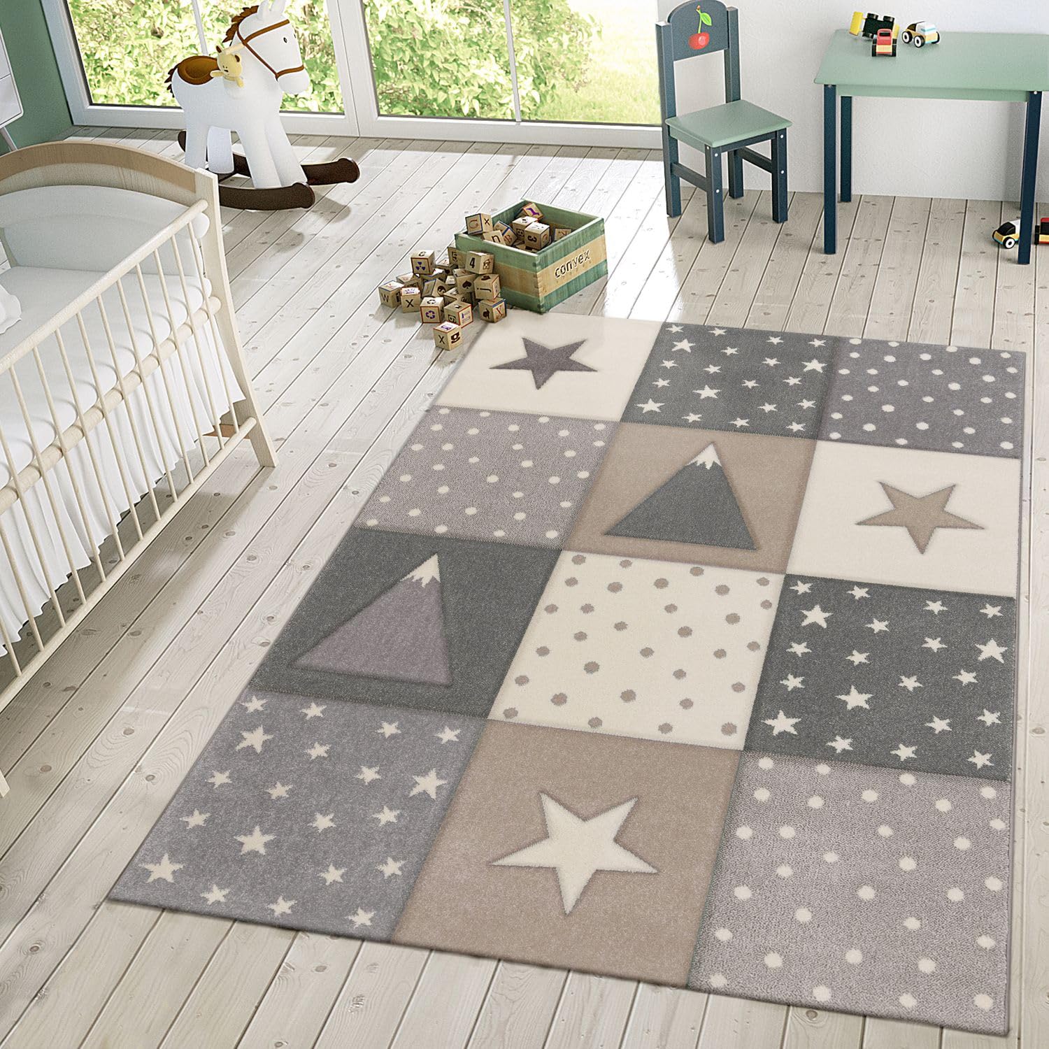 TT Home Alfombra para Niños Color Pastel 3D Lunares con Estrellas, Color: GrisBeigeCrema, Tamaño:120x170 cm