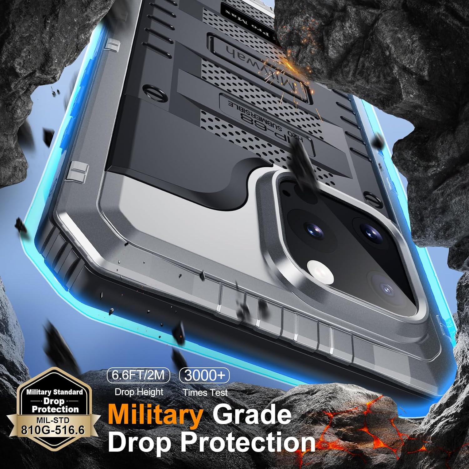 Mitywah Waterproof Case for iPhone 16 Pro Max, Shockproof Heavy Duty Case with Built-in Screen Protector, Underwater Full Body Protective Metal Case 6.9 inch, Silver - Image 3