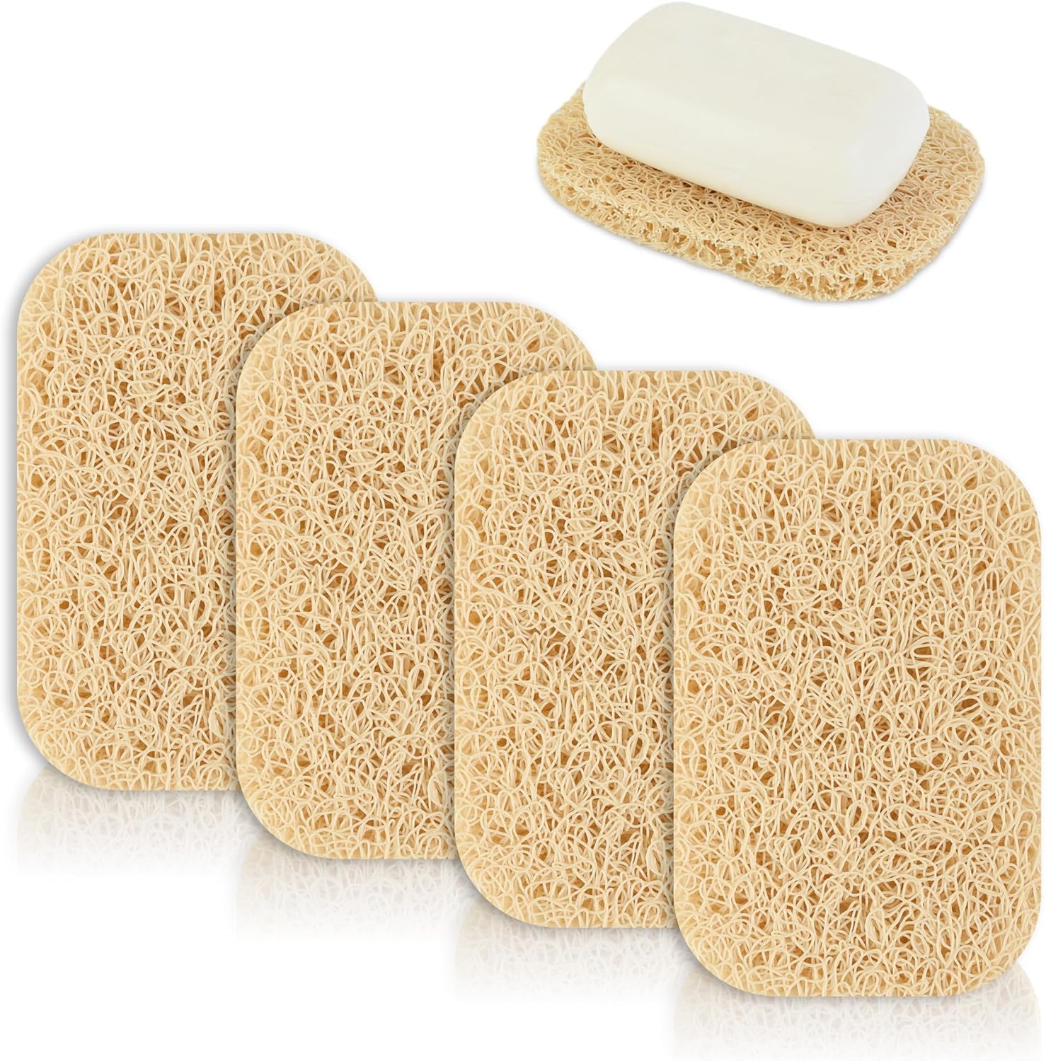 BESTOTTAM 4 Pcs Soap Lifting Pad for Bar Soap,Non-Slip Soap Saver Pads Self Draining Soap Bars Holder Pads for Kitchen Bathroom Travel Hotel Shower Cleaning Supplies (Cream)