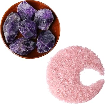 ZHIYUXI 1.5-2.0" Amethyst Raw Crystals Bulk 4Pcs Witchcraft Tumbling Wire Wrapping and Rose Quartz Chips Fish Tank Gravel Vase Filler Stones Bulk Wholesale Decor Stones