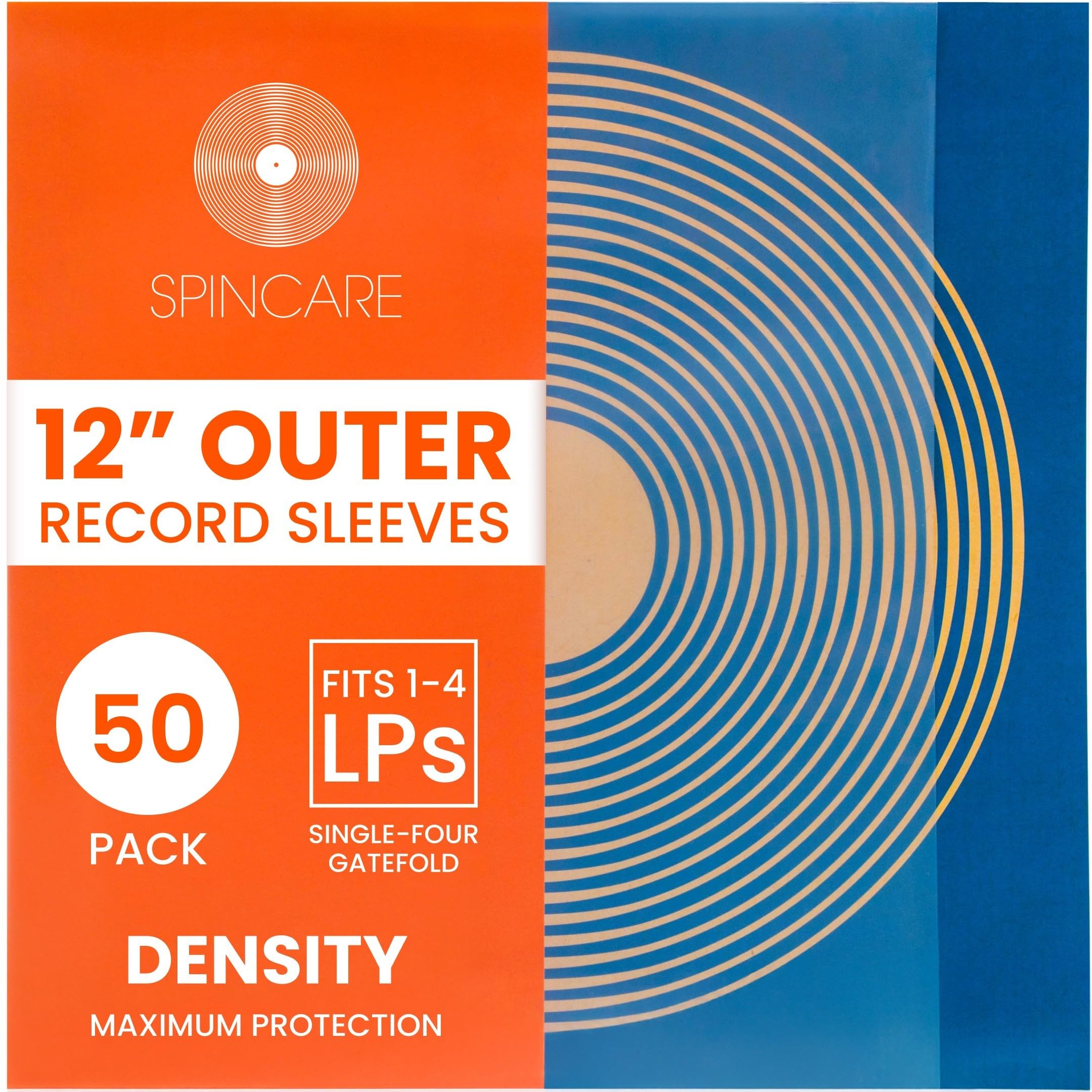 SPINCARE 50x 12 Inch UV Protection Outer Vinyl Record Sleeves | Density Single & Double Album LP Protective Sleeve | Strong Polyethylene Archival Plastic Vinyl Record Storage Covers