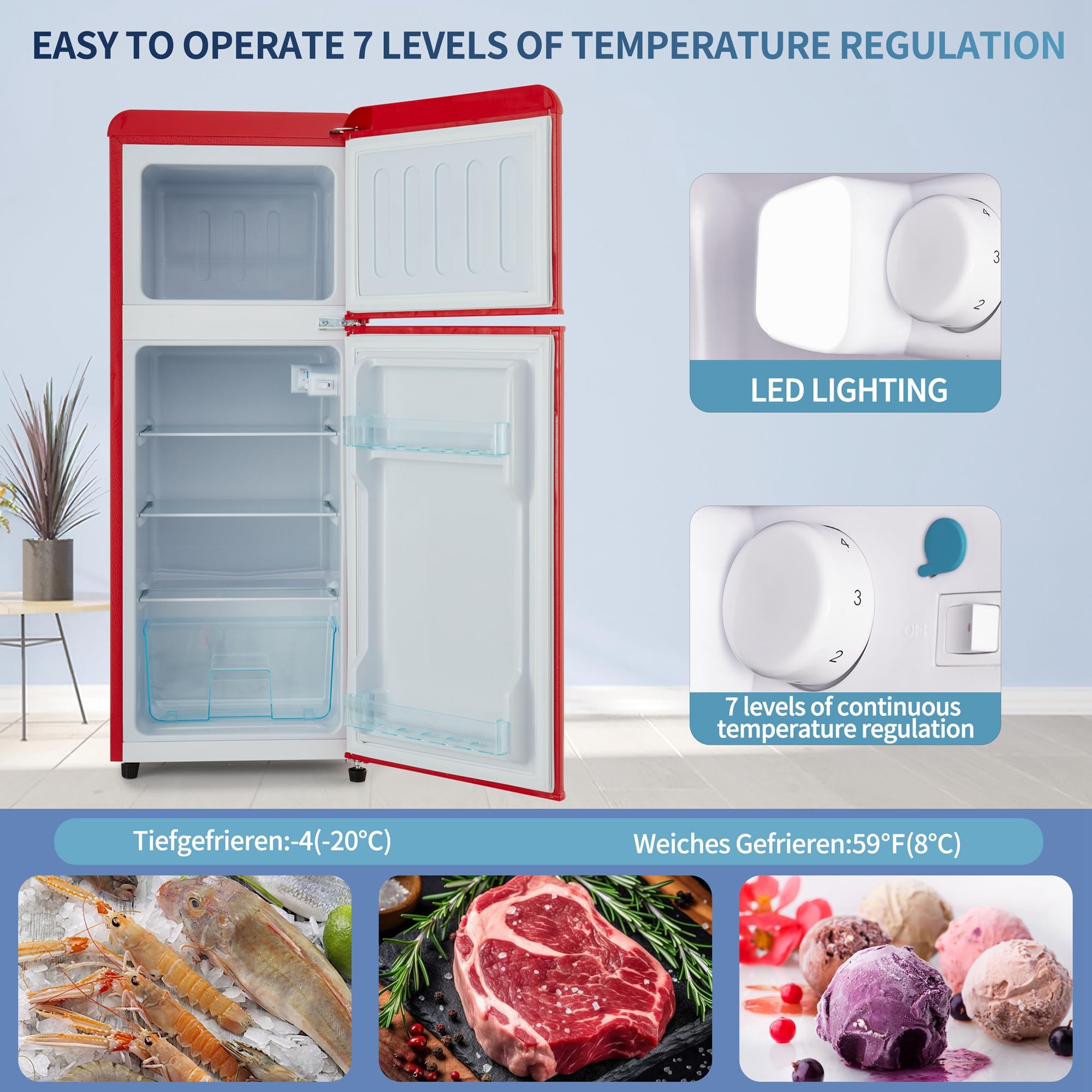 Axutl Retro Refrigerator With Freezer Mini Fridge Bedroom Dorm Red 4.0 Cu.Ft Compact Small For RV Apartment 2-Door Design on Fridge.com - View 6