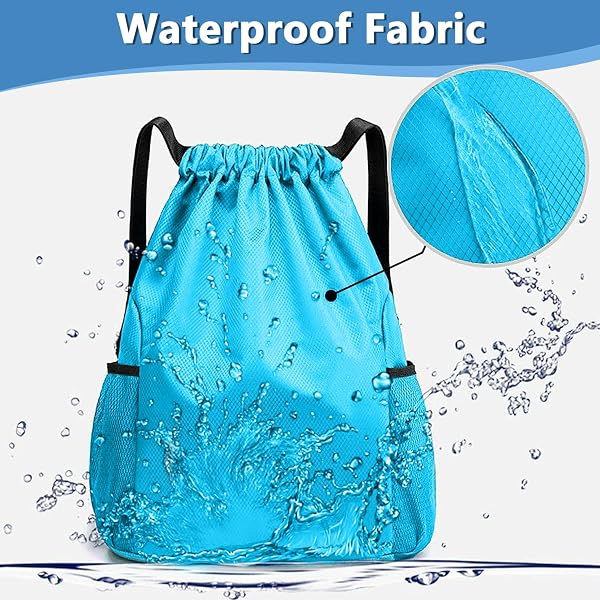 Drawstring Bag Waterproof Swim PE Bag Unisex Large Sports String Backpack Oxford Fabric Gym Sack for School Travel Swimming Holidays Climbing Hiking (50 * 44) - 5