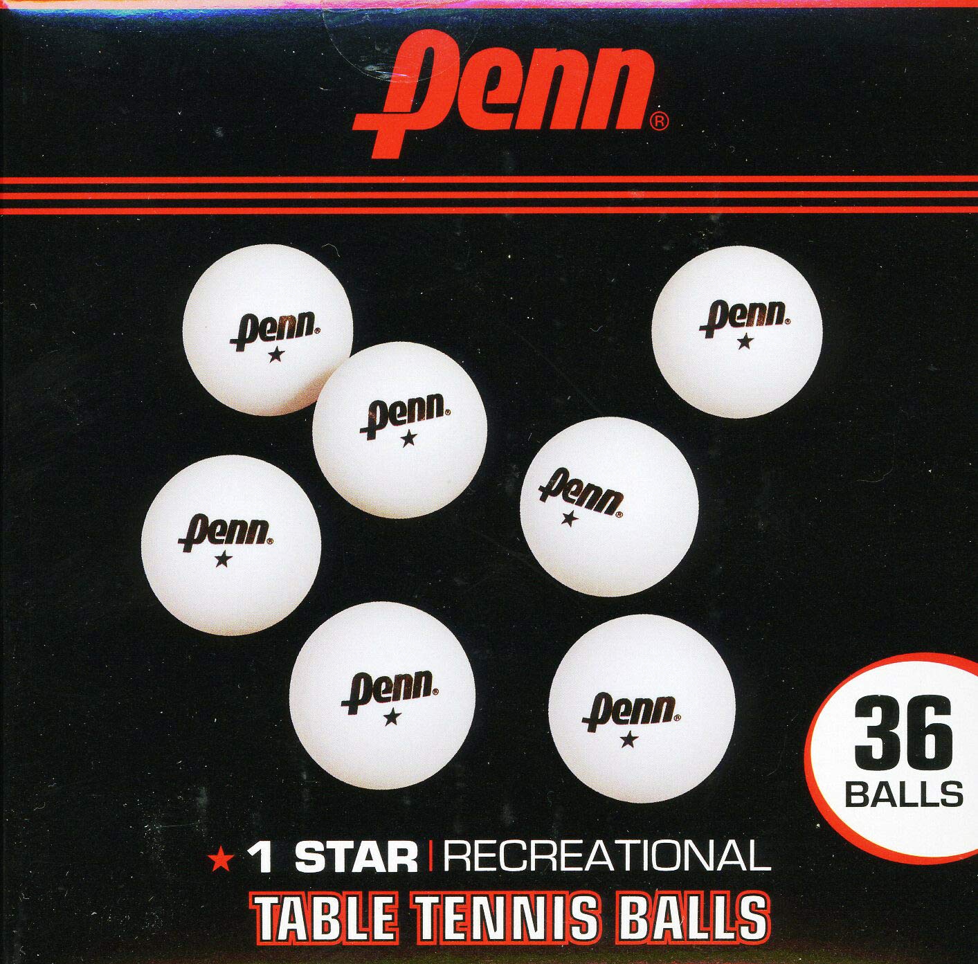 Penn Tischtennisbälle • 40mm 1-Stern • Weiß • Box Mit 36 Bällen • Offizielle Turniergröße