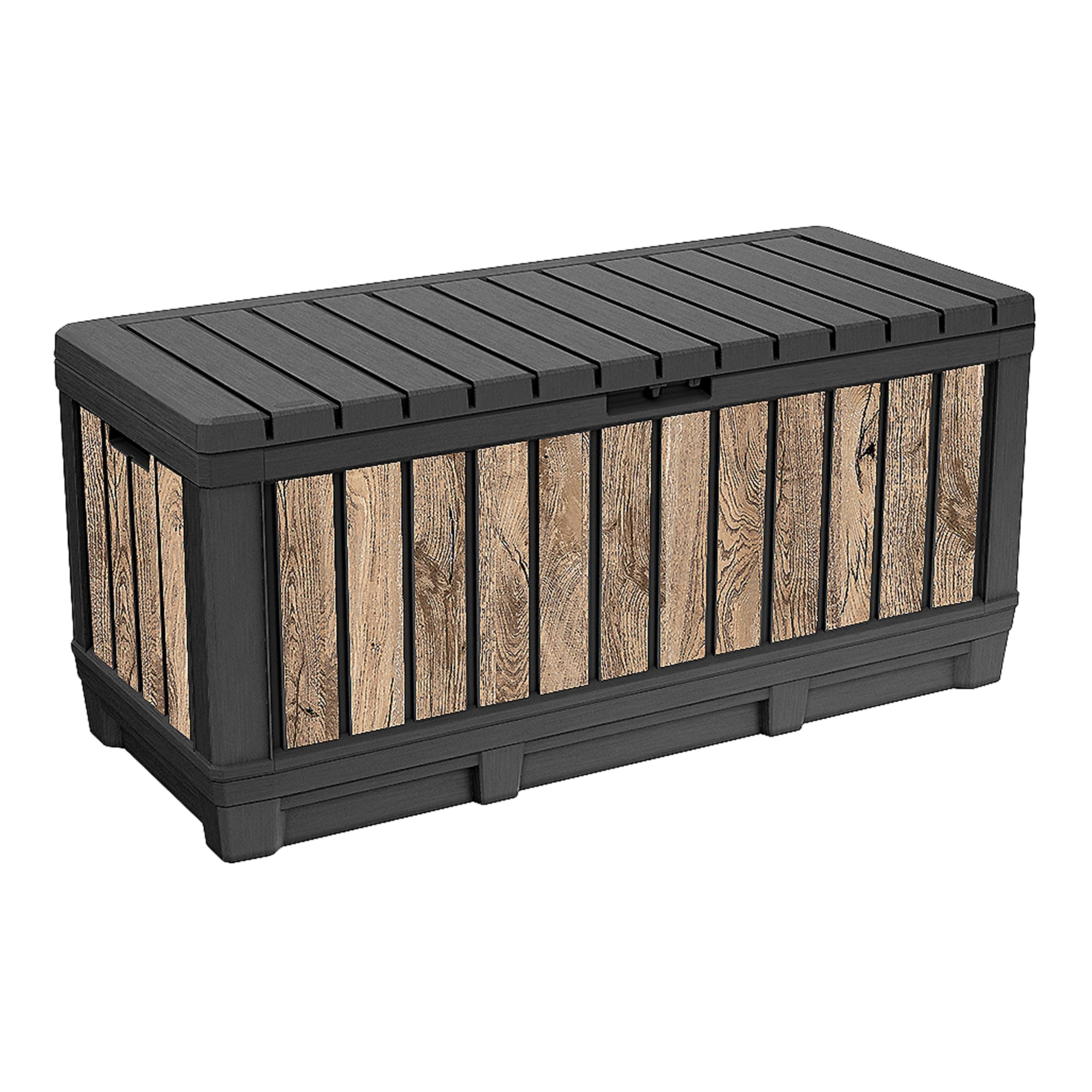 Keter Gartenbox Kentwood 350 Liter in Holzoptik Pinie aus Kunststoff, witterungsbeständig, UV-resistent mit Sitzfunktion