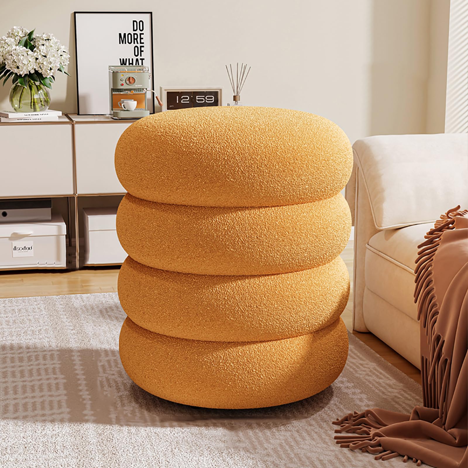 Repose-pieds moderne haut de gamme rembourré et design rond orange
