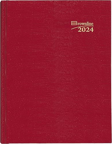 Brownline Agenda diaria tradicional 2024, diario sin tiempo, 12 meses, enero a diciembre, encuadernación perfecta, 10 x 7.875 pulgadas, rojo