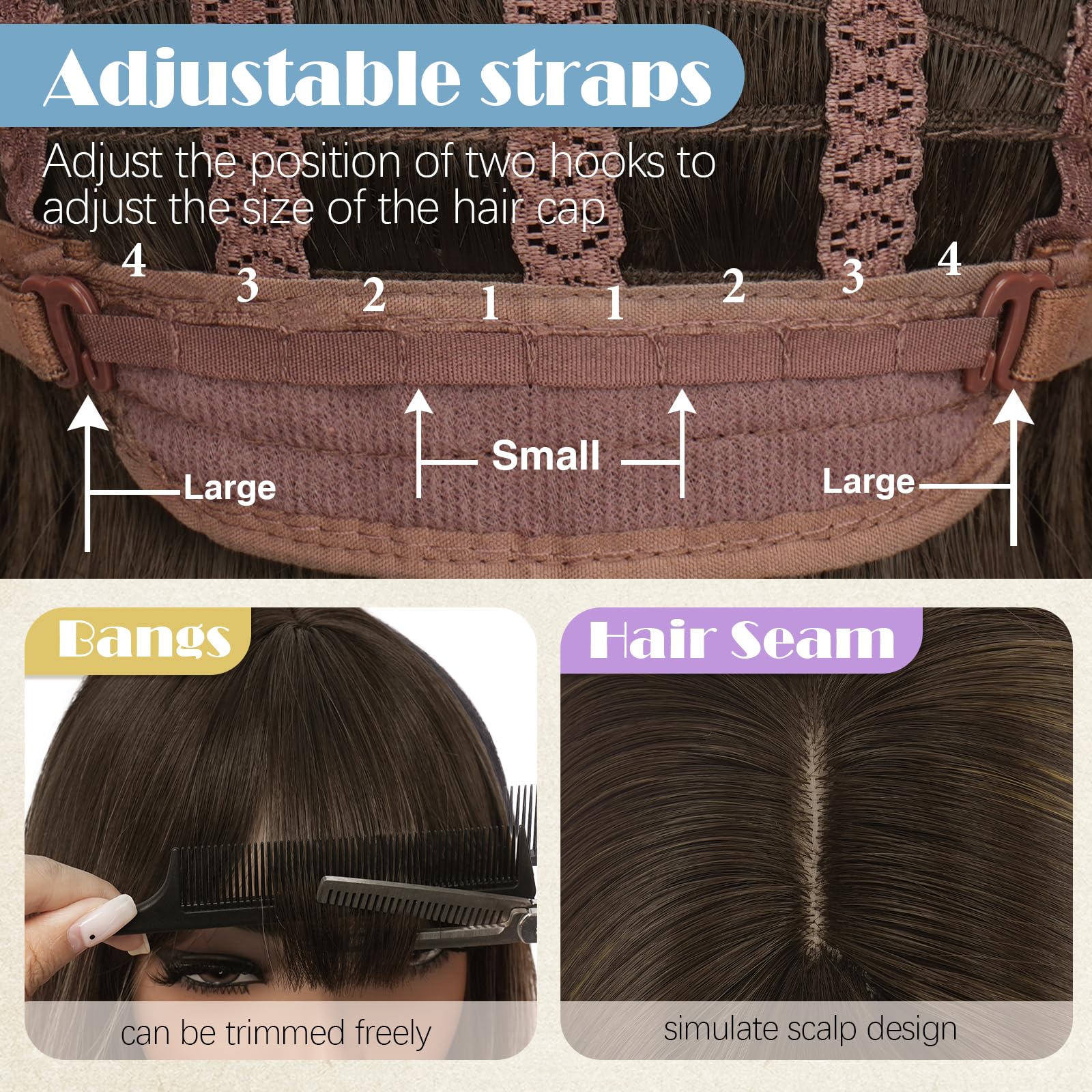 Sofeiyan Peluca de Cabello Corta Natural,38 cm Marrón Chocolate con Reflejos Marrón Dorado Peluca Bob con Flequillo,Pelucas Sintéticas para Mujer con Puntas Rizadas de Forma Natural Uso Diario