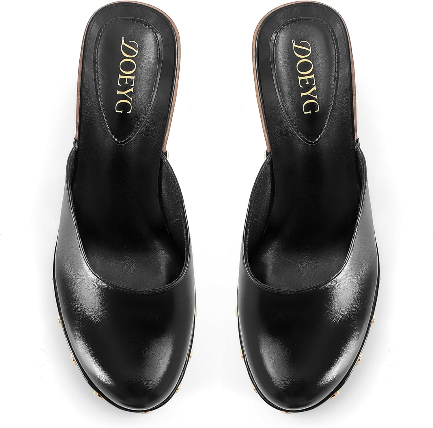 DOEYG Platform Chunky Clogs for Women Round Toe Block Heels Mule Shoes Dressy Comfortable Casual Slip on Mule with Metal Stud - Image 6