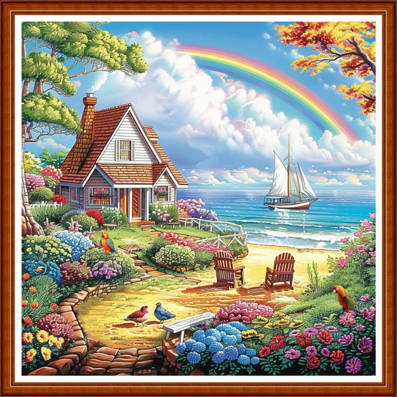 Joyhoor Stamped Cross Stitch Kits for Beginners Needlepoint Kits for Adults Embroidery Kits 11CT Counted Cross Stitch Kits Printed Embroidery Pattern- Seaside Homeland Scenery 18x18 inchs