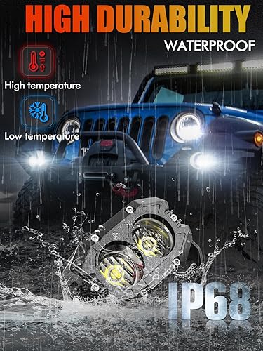 Miniatura 6 de MAYELLO Cápsulas de luz LED de 4 pulgadas, 60 W, haz de inundación blanco, luces LED todoterreno, luces antiniebla LED 12D con lente corrugada,