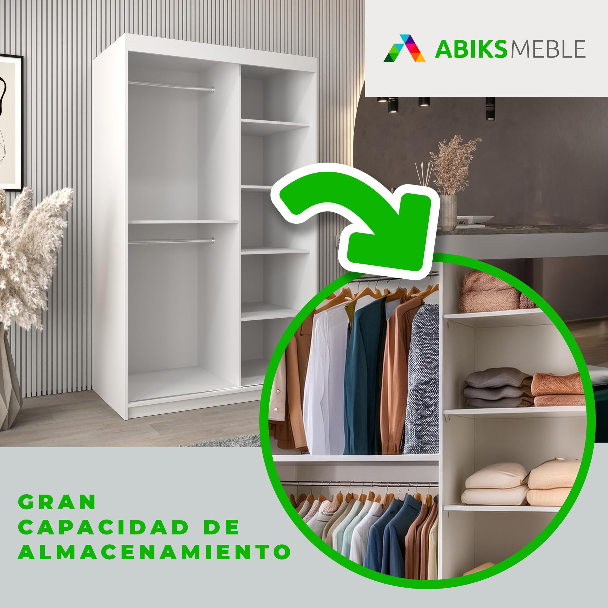 ABIKSMEBLE Verona 2 120 - Armario con Barra y Estante para Dormitorio (Blanco Mate) 120 cm