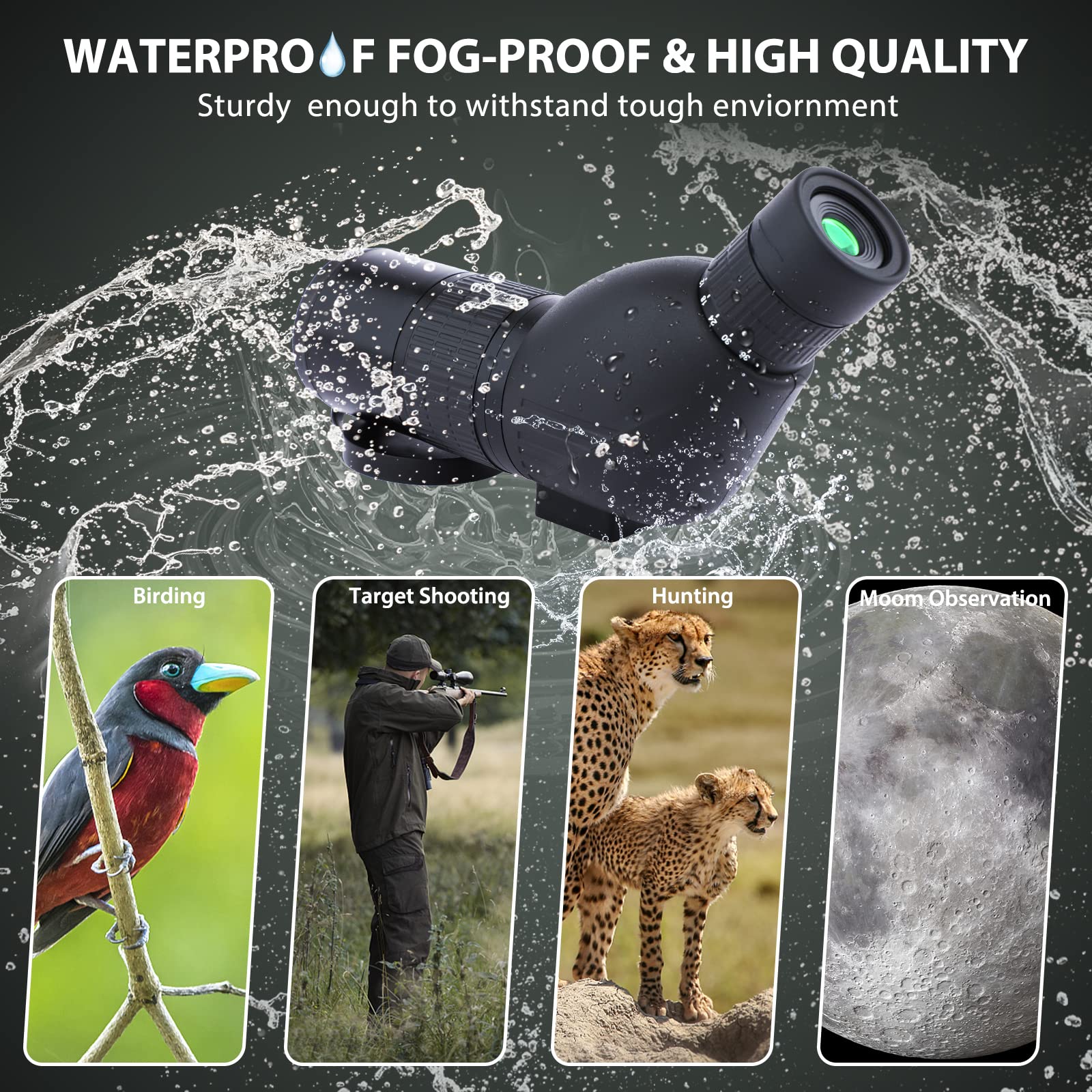 Telescopio Terrestre 12-36x50 HD con Trípode, Bolsa de Transporte y Adaptador de Teléfono Inteligente para Observación de Aves, Observación de Estrellas, Tiro con Arco, Paisaje de Vida Silvestre