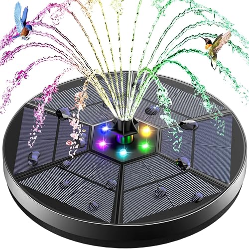 GAIZERL Bomba de fuente solar de 3.5 W para baño de pájaros, fuente de agua al aire libre con 4 varillas fijas y 7 boquillas, fuente flotante