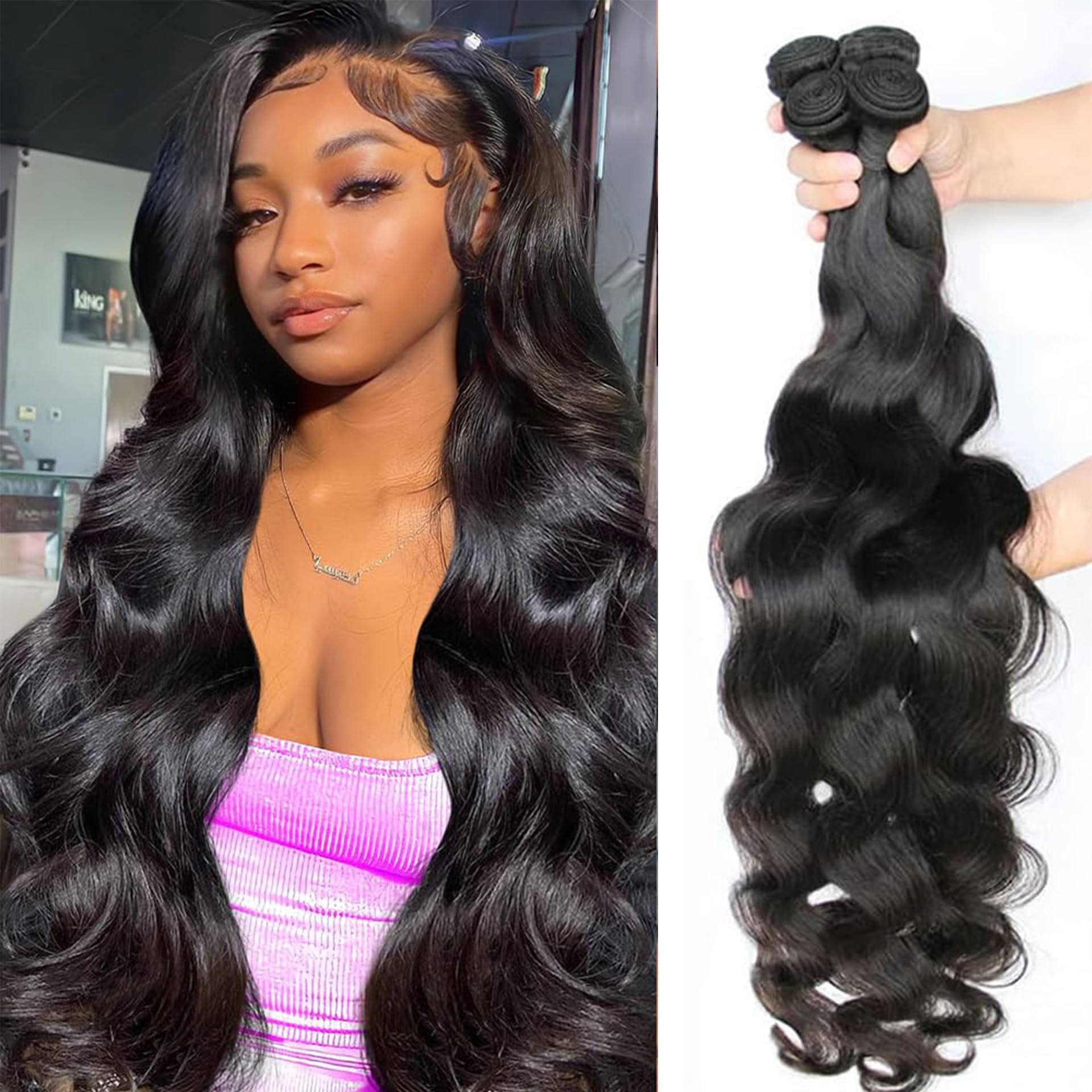 Body Wave Bundles Human Hair 4 Bundles Human Hair 26 28 30 32 Inch Raw Bundles Human Hair 14A 100% Unprocessed Virgin Quic...