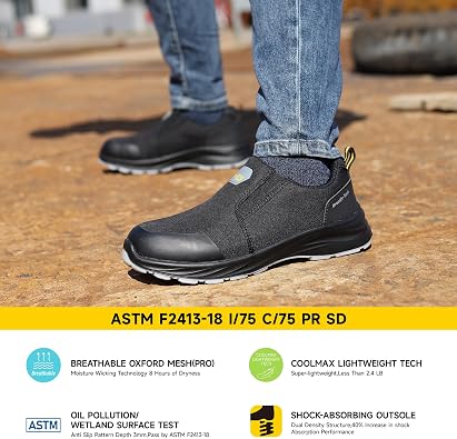 Mens Lightweight Composite Toe Safety Shoes Anti-Fatigue Breathable Work Shoes Slip On Kevlar Puncture Resistant Work Boots