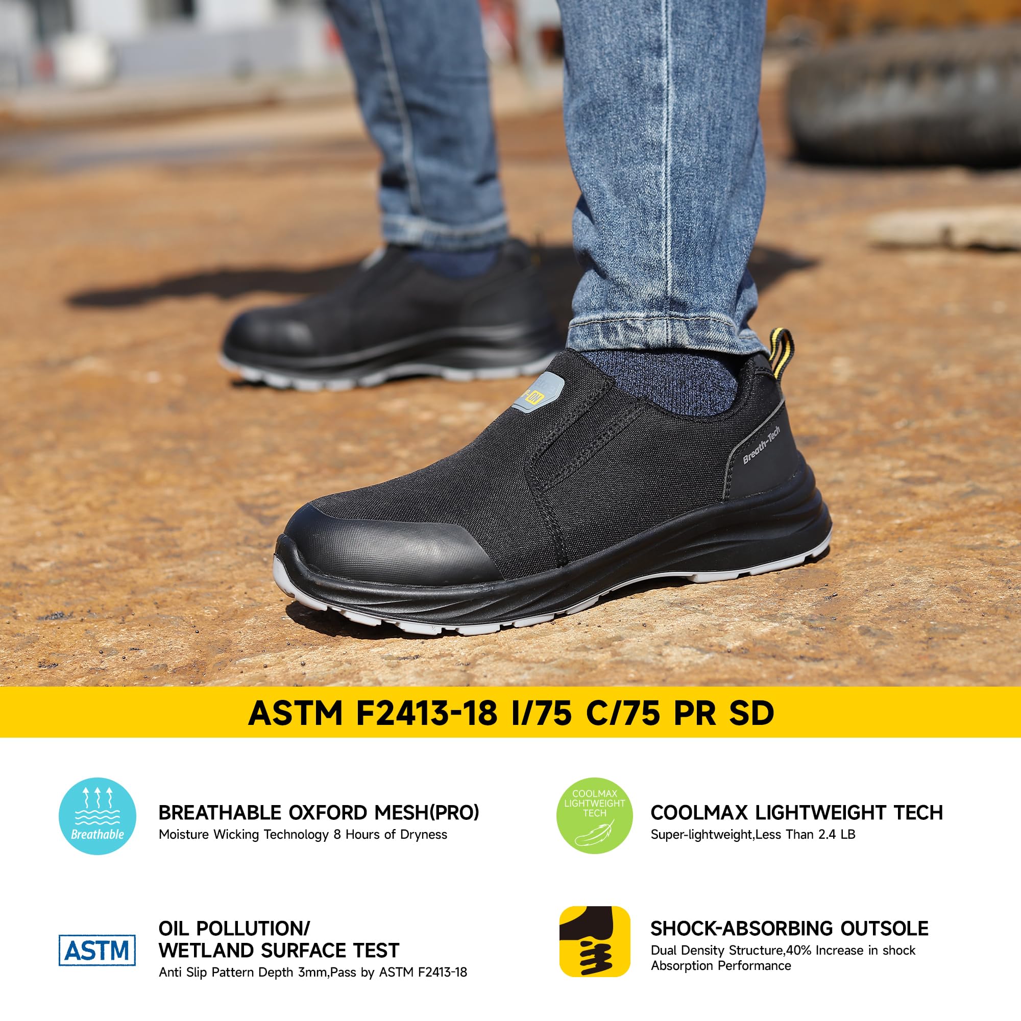 SAFETOE Chaussures de sécurité pour Hommes Chaussures de Travail Slip-on Baskets légères Respirantes et Confortables