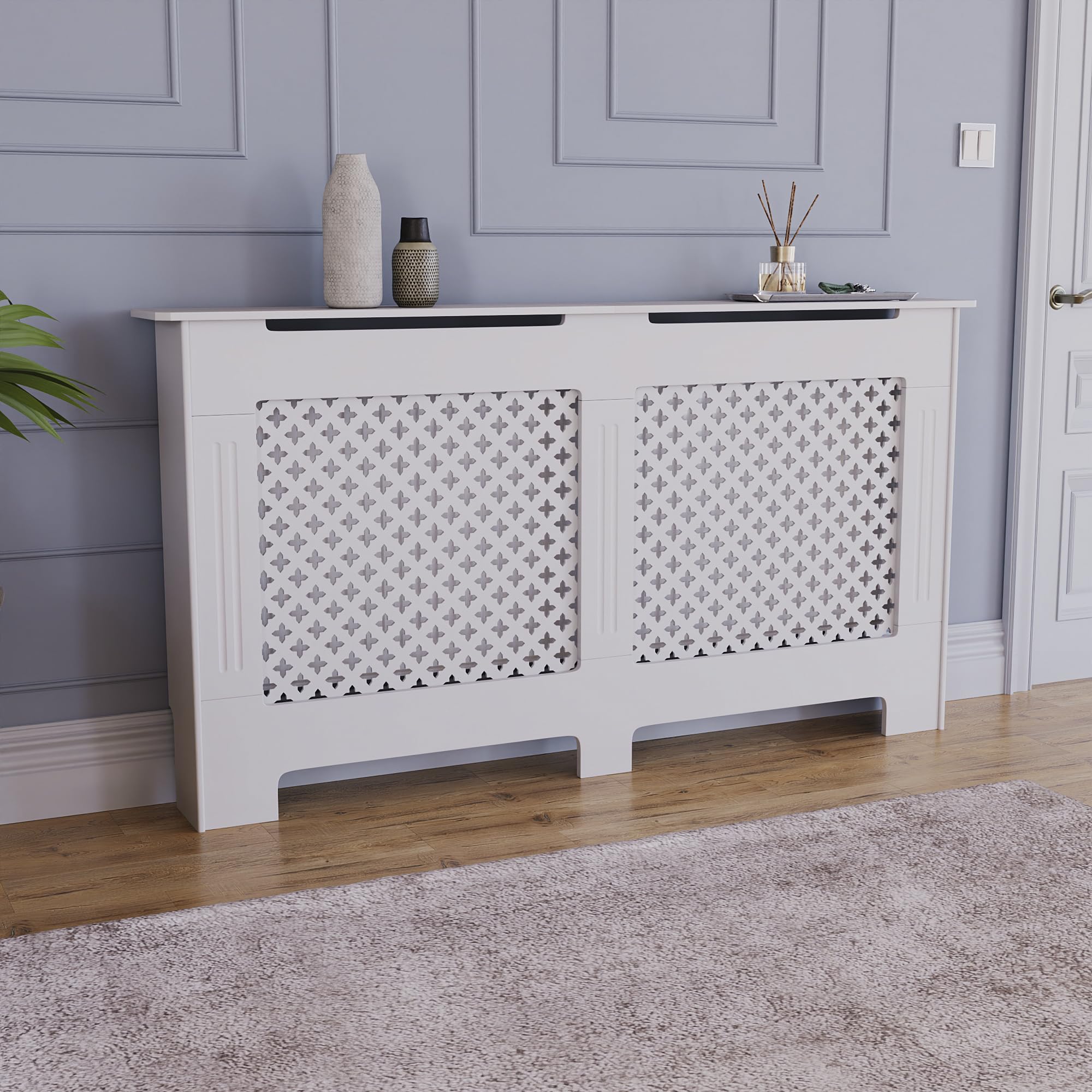 Vida Designs Oxford Radiator Cover White Traditional Painted MDF Cabinet, Large (H: 82 / W: 152 / D: 19 cm)